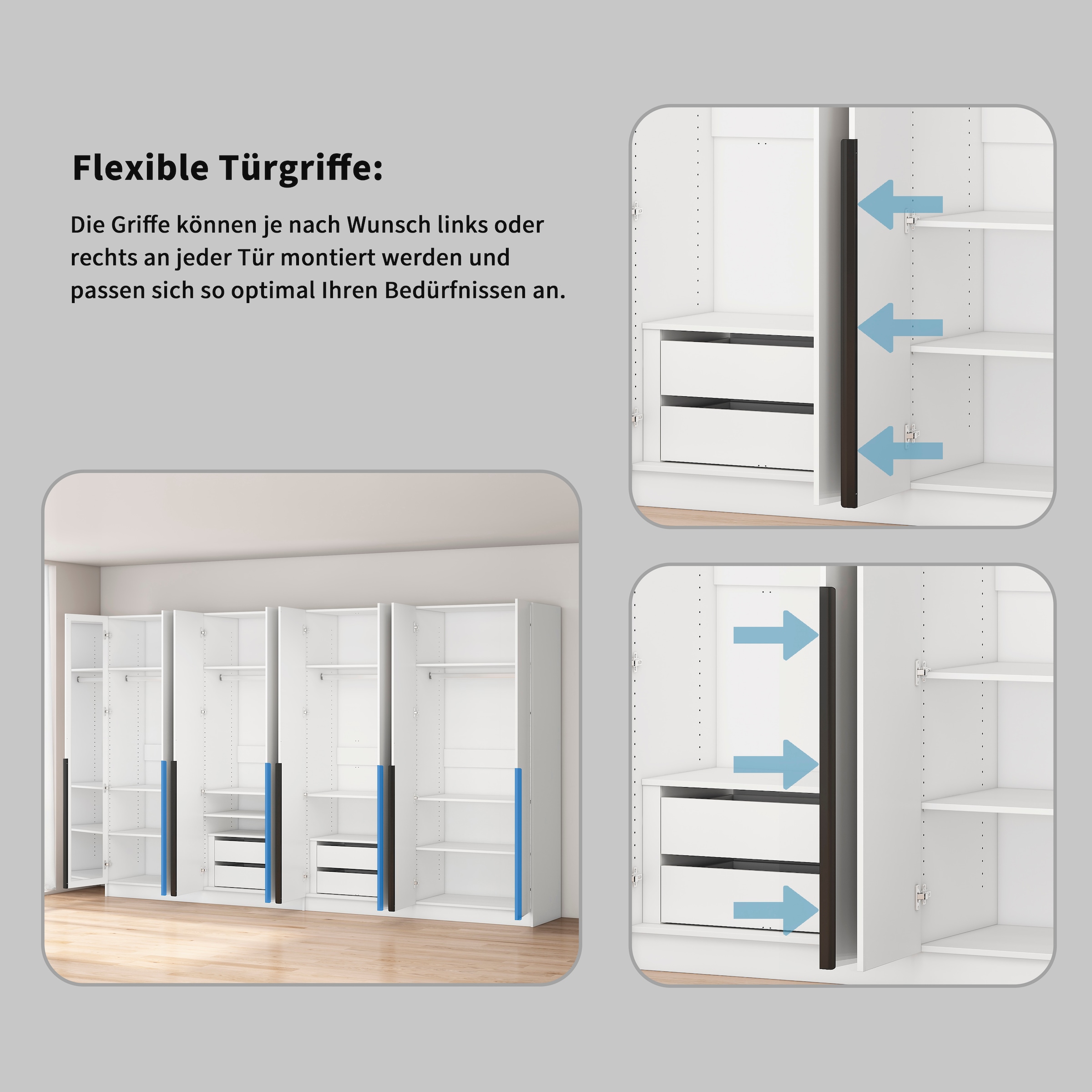 OTTO home Kleiderschrank »Annor Schlafzimmerschrank Breite 323 cm hochglanz Schrank Garderobe« Drehtürenschrank mit perfekter Innenausstattung - elegante Türgriffe