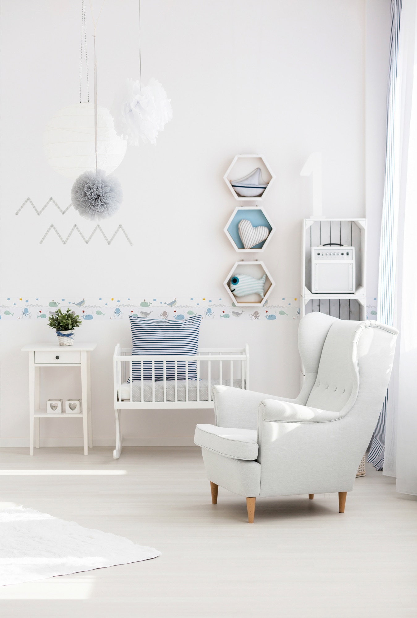 A.S. Création Bordüre »Ocean Party«, Motiv-abstrakt-naturalistisch, Tapete Kinder Bordüre Wale Fische Borte Wohnzimmer Design Kinderzimmer
