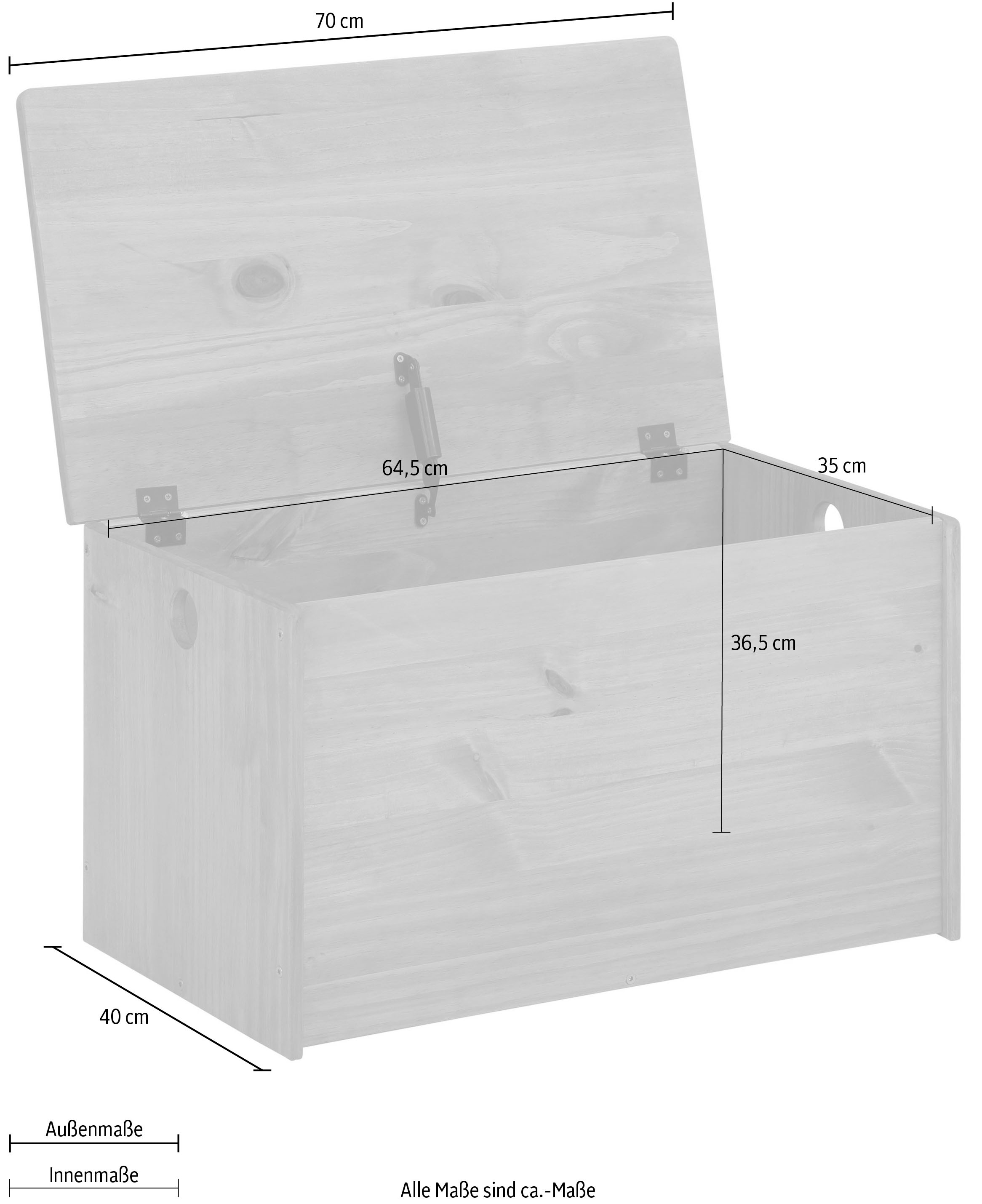 Lüttenhütt Truhe »Alpi«, (1 St.), Kiefernholz, Deckel, verschiedene Farbvarianten, Höhe 40 cm