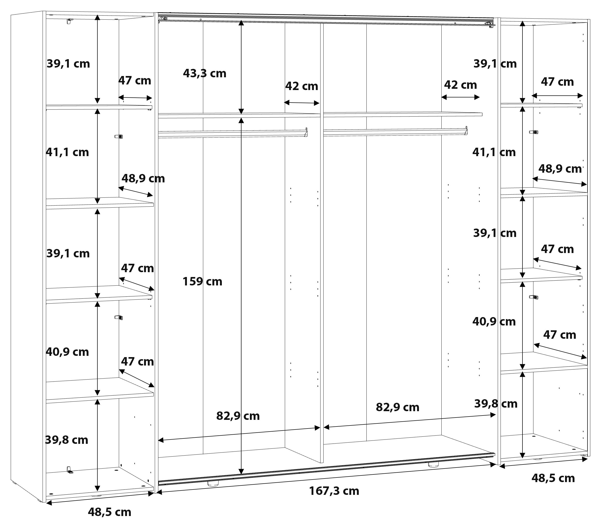 FORTE Dreh-/Schwebetürenschrank »Narago, TOPSELLER zum TOP Preis! In verschiedenen Farben«, (Farbe Weiß auch mit Spiegeln erhältlich), mit zahlreichen Einlegeböden, viel Stauraum, Made in Europe
