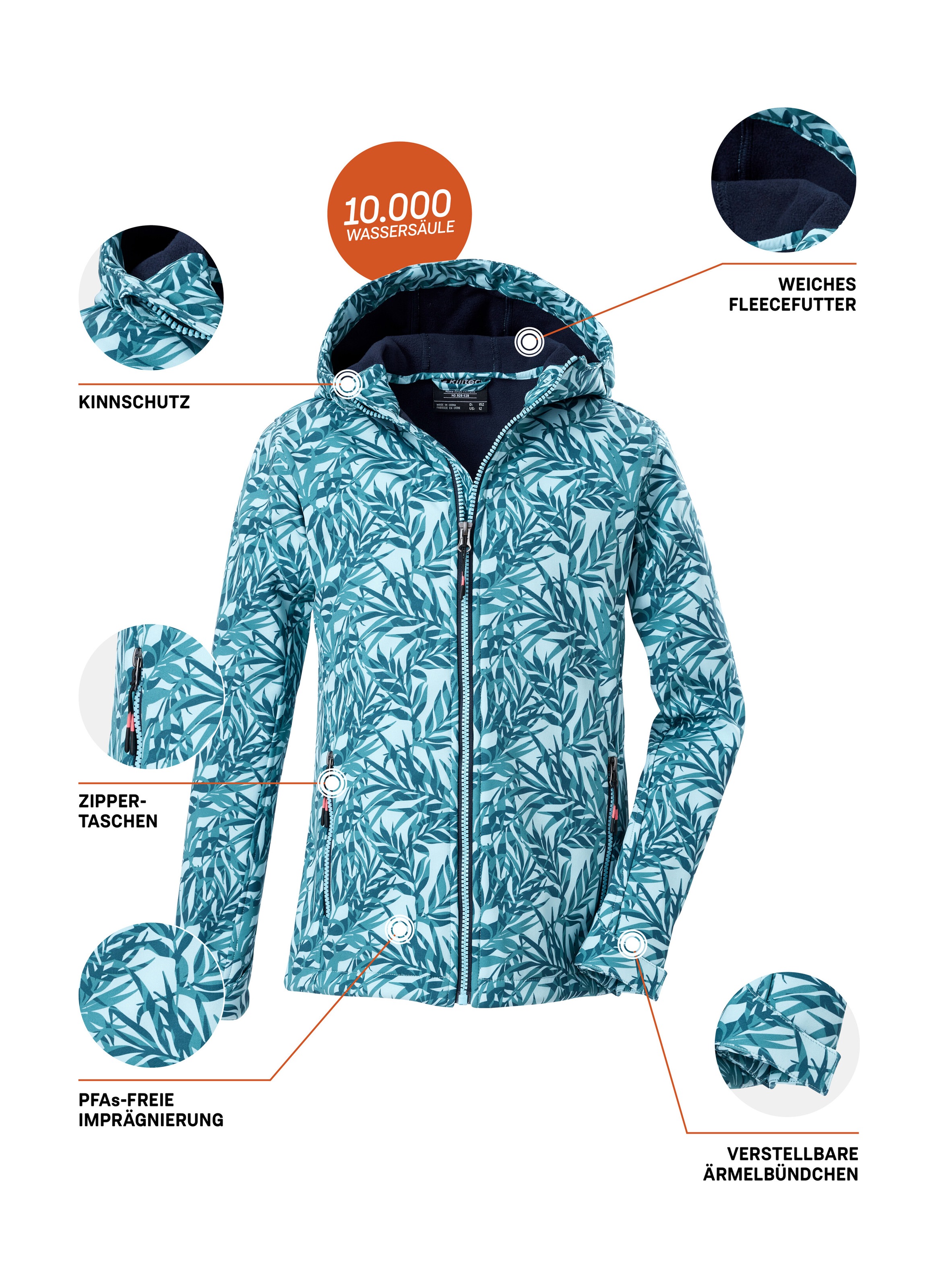Killtec Softshelljacke »Mädchen Softshelljacke Print«, Wasserdicht, windabweisend, atmungsaktiv, modischer Print, PFAS-frei