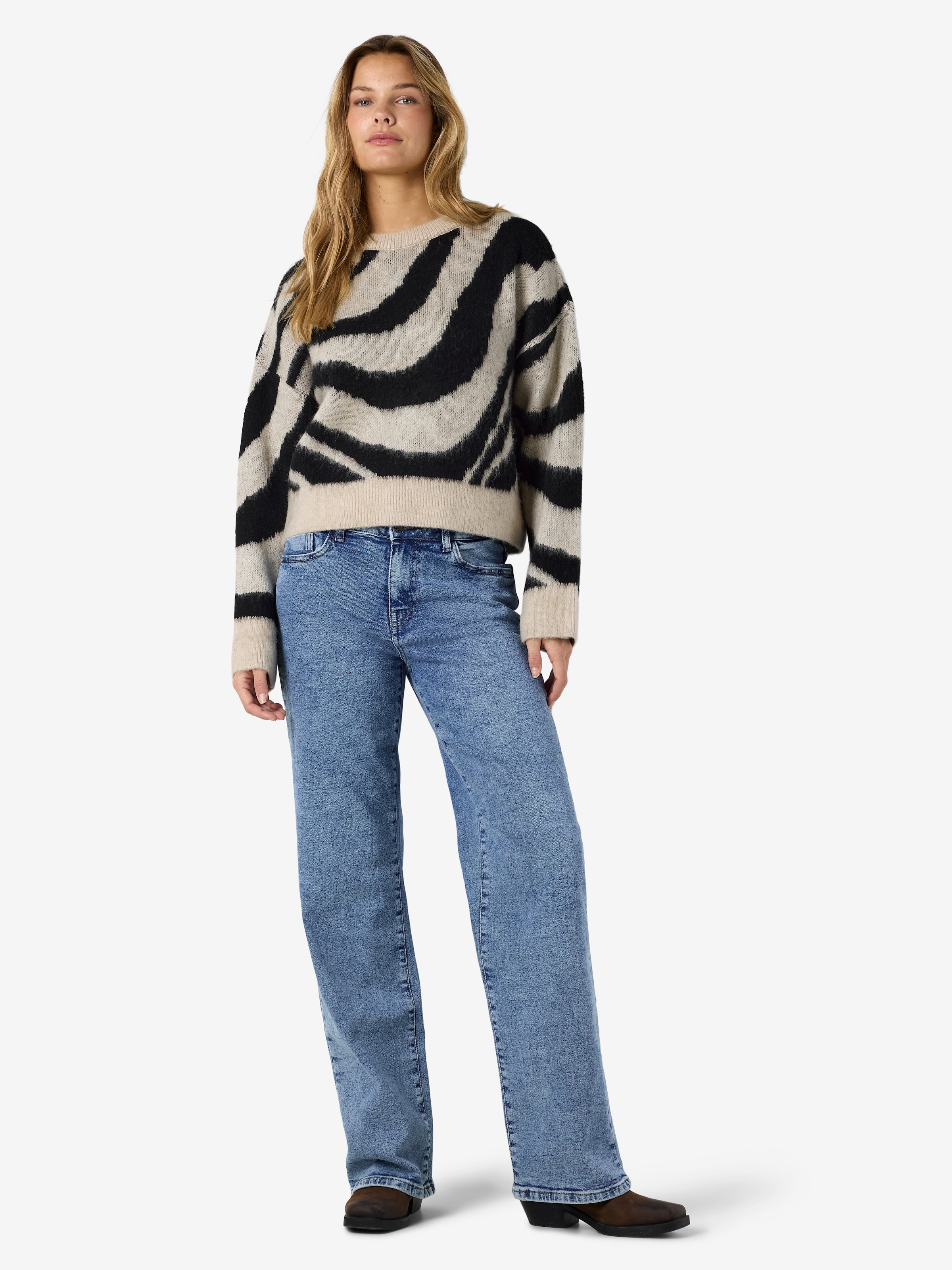 Noisy may Strickpullover »NMSOFF L/S O-NECK KNIT NOOS« Materialmix, regular fit