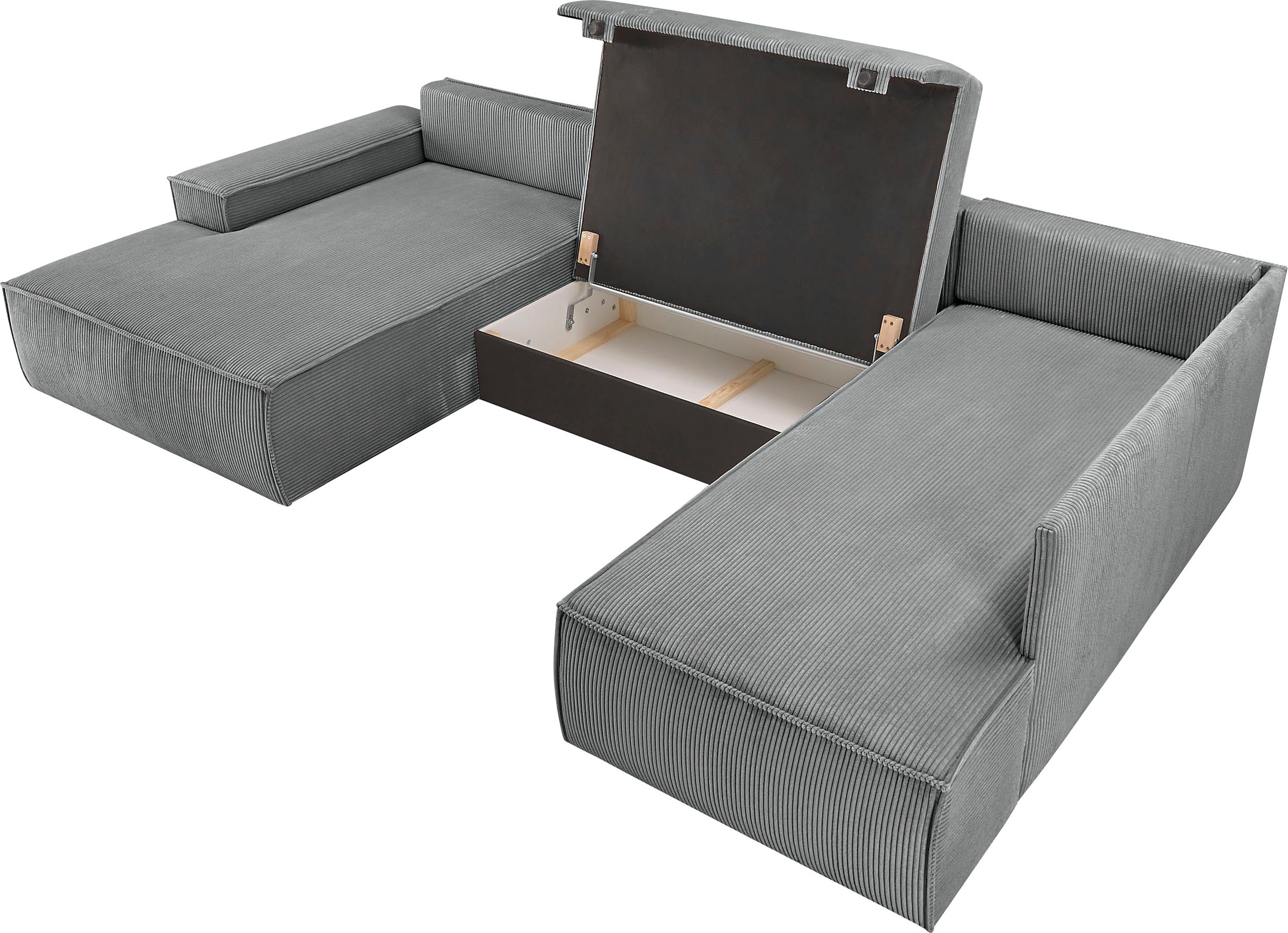 Home affaire Wohnlandschaft »SHERWOOD 329 cm, U-Form, Schlafsofa,«, Schlaffunktion m. Bettkasten (194x139 cm), Cord, Vintage, Samtvelours