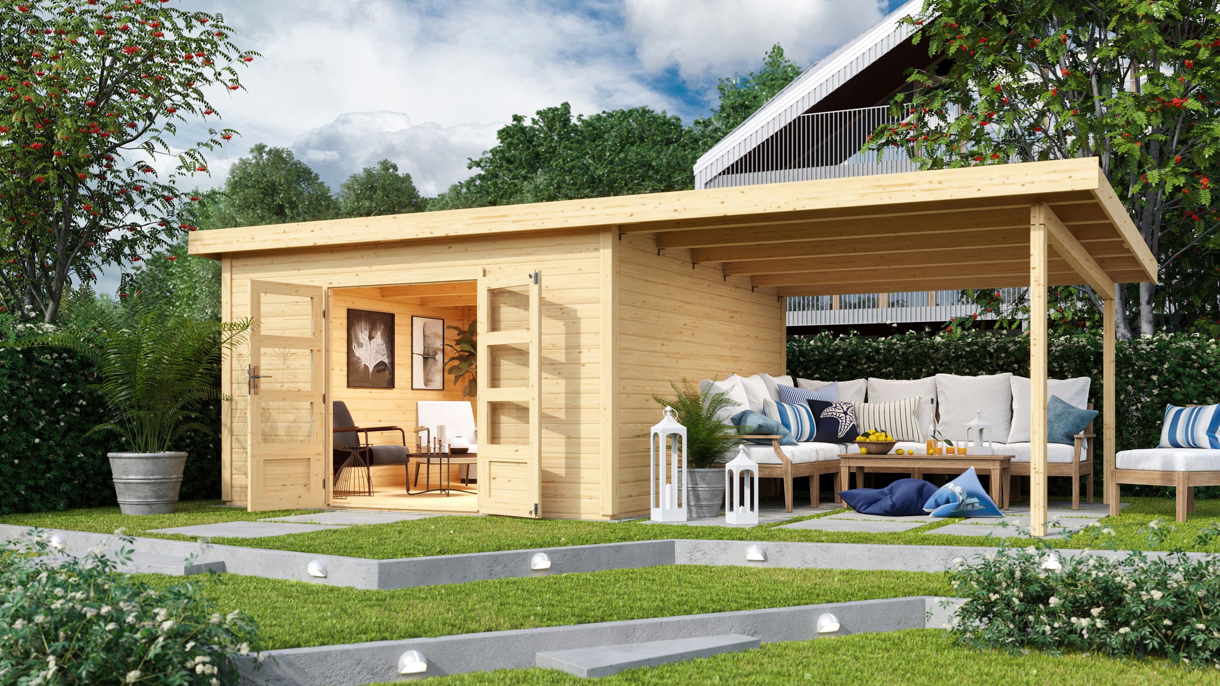 Karibu Gartenhaus »Perlsee 5«, (Set), mit Anbaudach