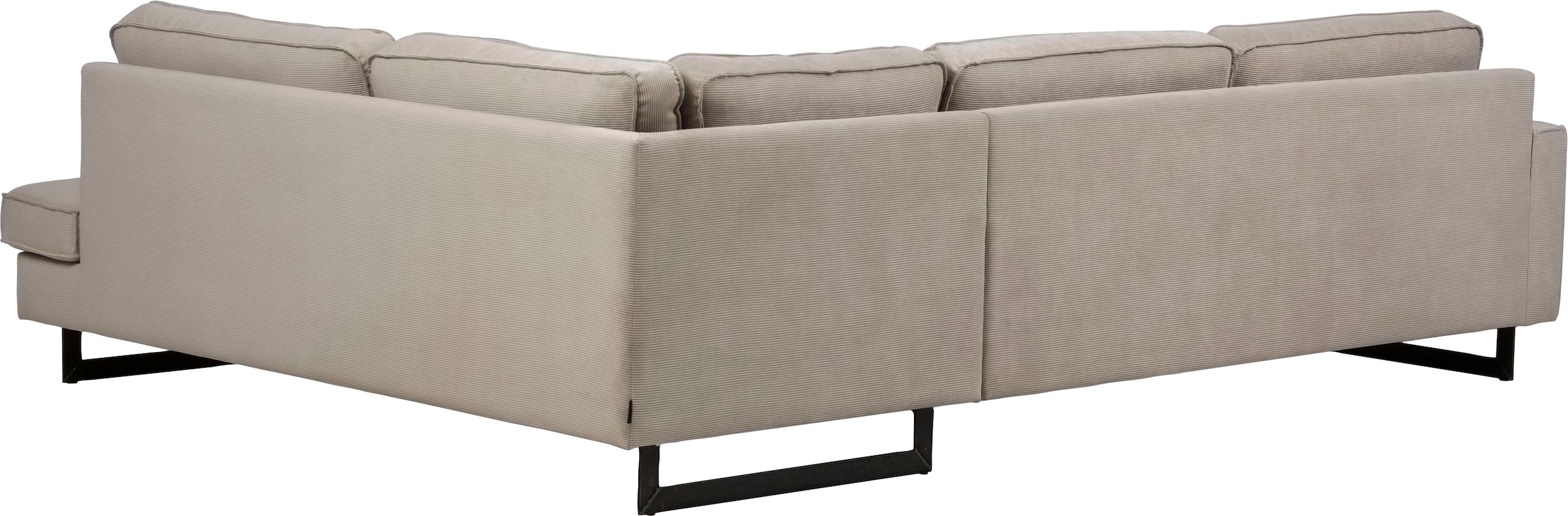 Places of Style Ecksofa »Pinto, 290 cm, Cord, Chenille, Lederoptik, Ottomane links / rechts«, mit Keder, schwarze Metallfüße, Wellenunterfederung