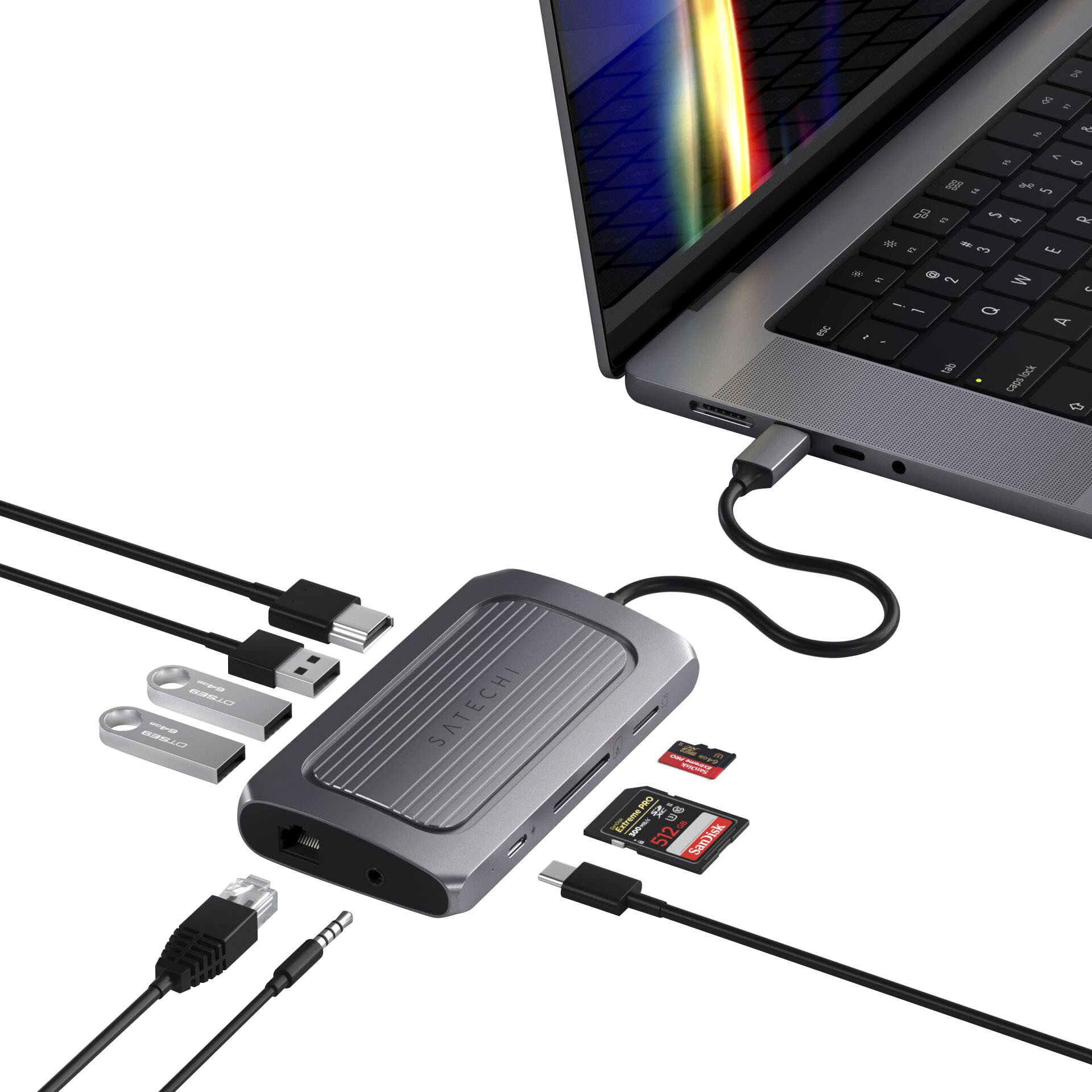 Satechi USB-Adapter »USB4 Multiport Adapter with 8K HDMI«, HDMI-USB 3.0 Typ A-3,5-mm-Klinke-RJ-45 (Ethernet) zu USB Typ C