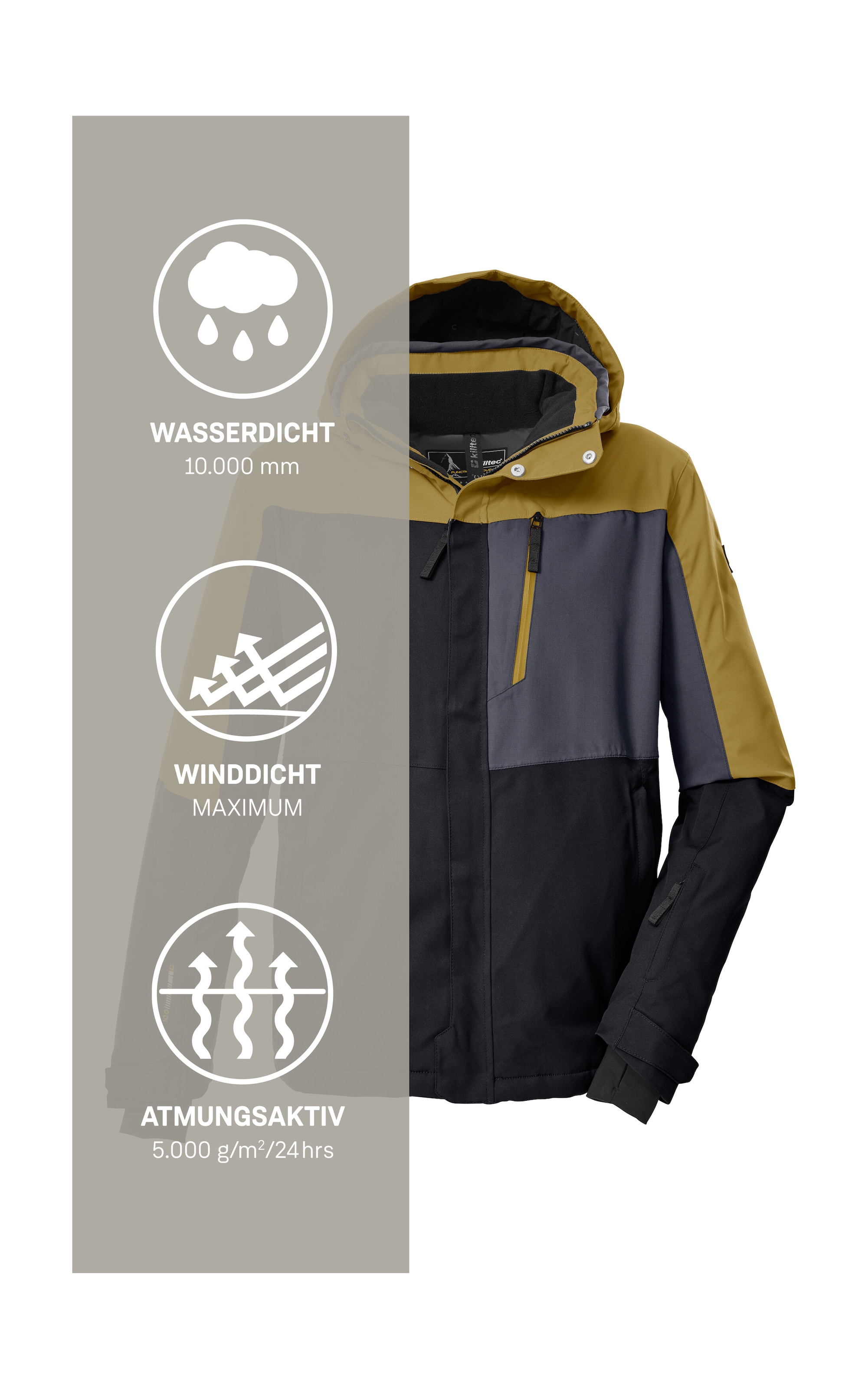 Killtec Skijacke »KSW 52 MN SKI JCKT«, Wasserdichte, atmungsaktive Herrenjacke mit Schneefang und Taschen