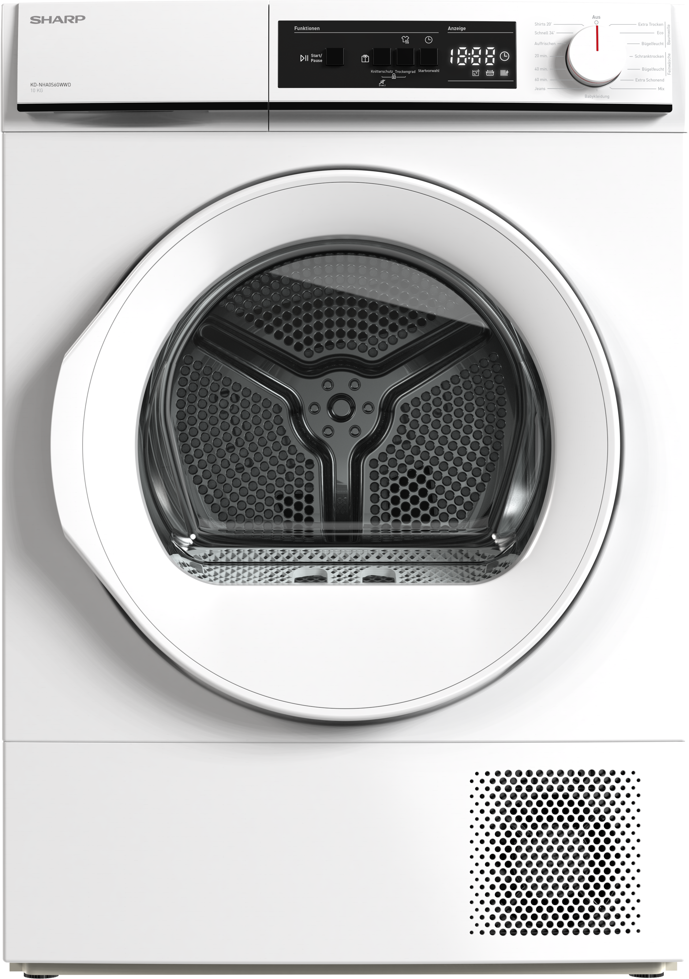 Sharp Wärmepumpentrockner »KD-NHA0S6GWWD-DE« 10kg / EEK D / 3 Tasten / Glas-Tür / Weiß