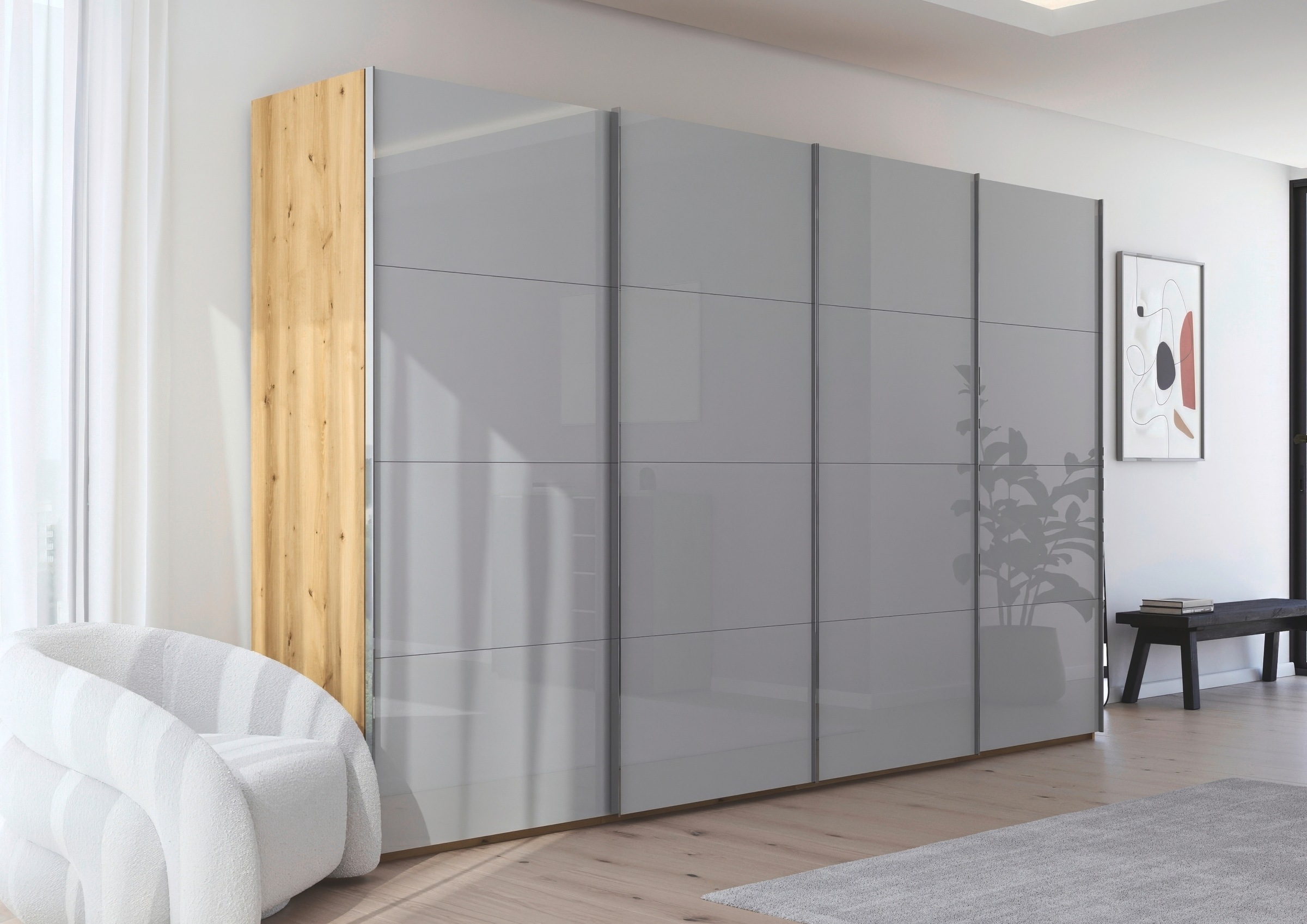 rauch Schwebetürenschrank »Kleiderschrank Schrank Garderobe Schlafzimmerschrank SCALE-FYRA«, edle viergeteilte Türen mit Glas-Front viele Farben MADE IN GERMANY