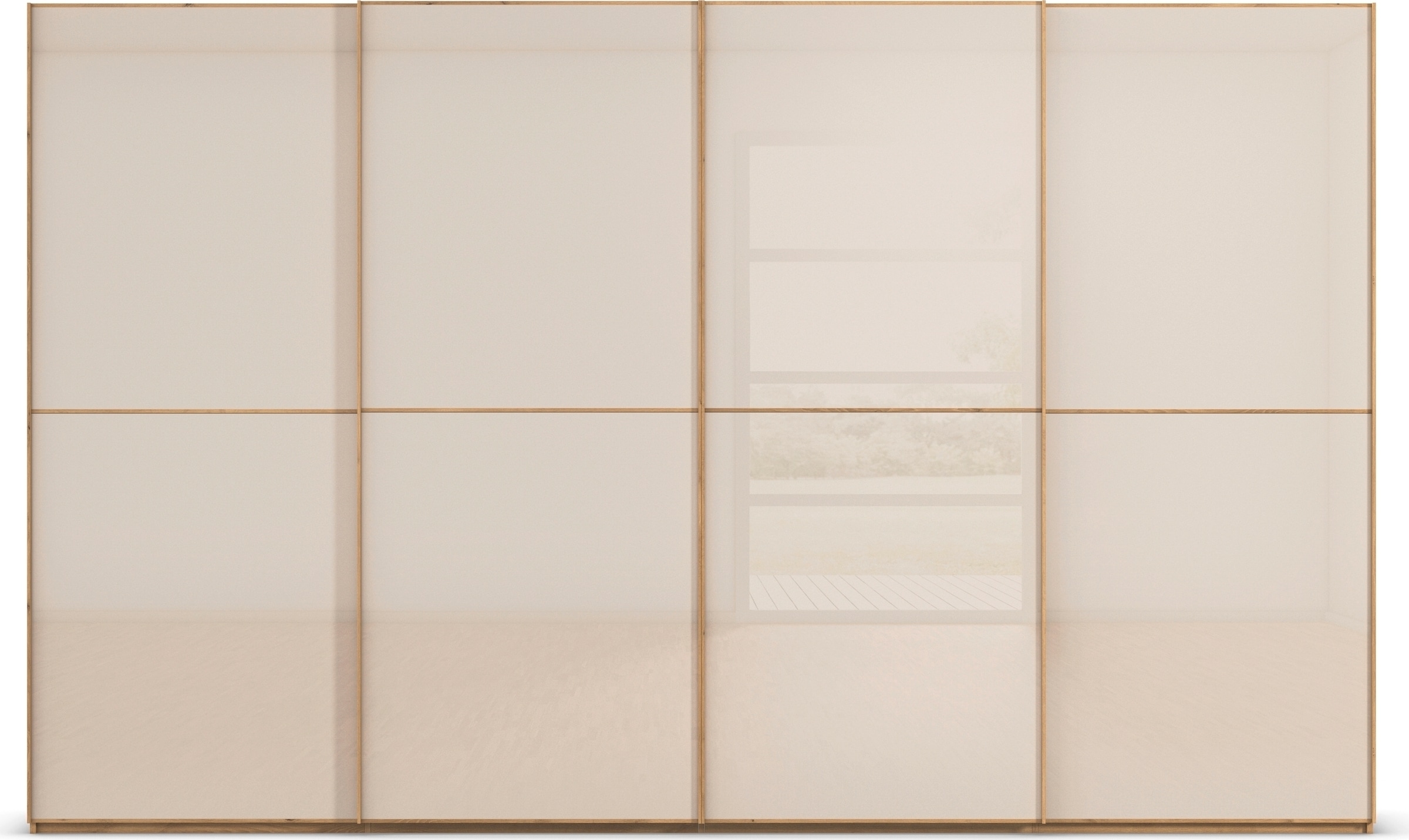 rauch Schwebetürenschrank »Kleiderschrank Schrank Garderobe Schlafzimmerschrank SCALE-DUO«, edle zweigeteilte Türen Glas-Front mit 3 Zierleisten MADE IN GERMANY