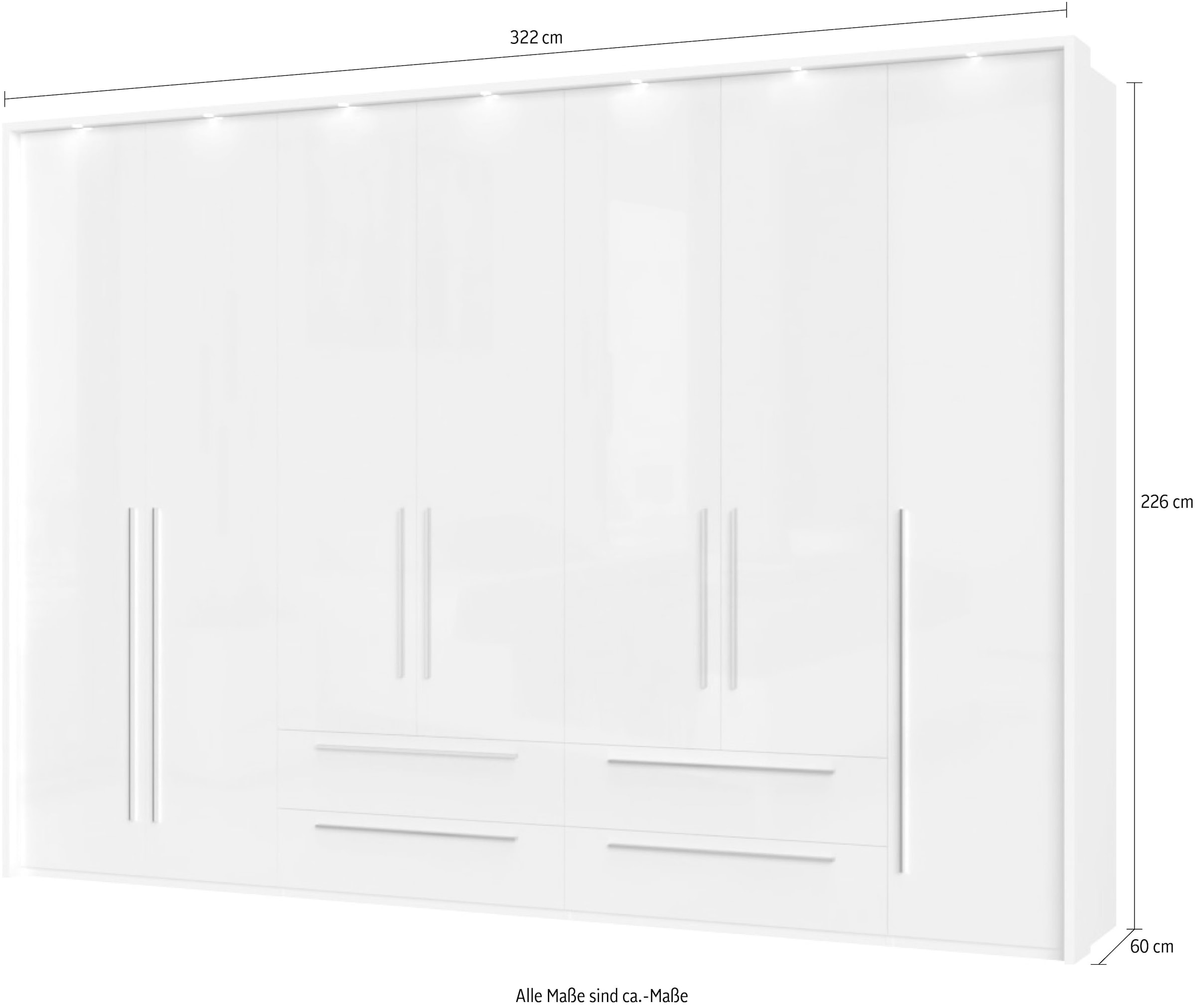 Places of Style Drehtürenschrank »Piano«, weiß, Inklusive Beleuchtung. in 2 Breiten mit jeweils 4 Schubladen