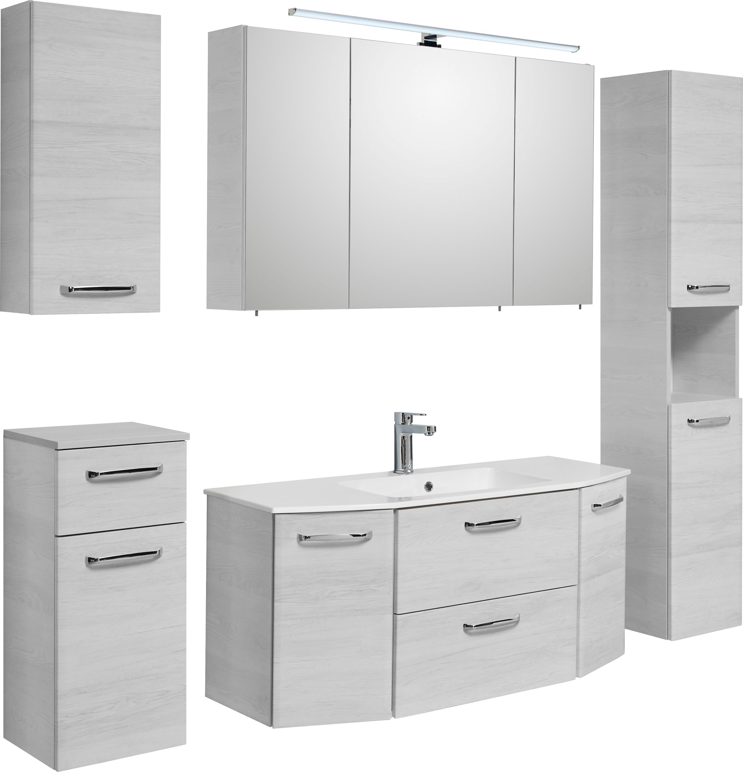 Saphir Badmöbel-Set »Quickset 936 5-teilig, Glas-Waschtisch mit LED-Spiegel günstig online kaufen