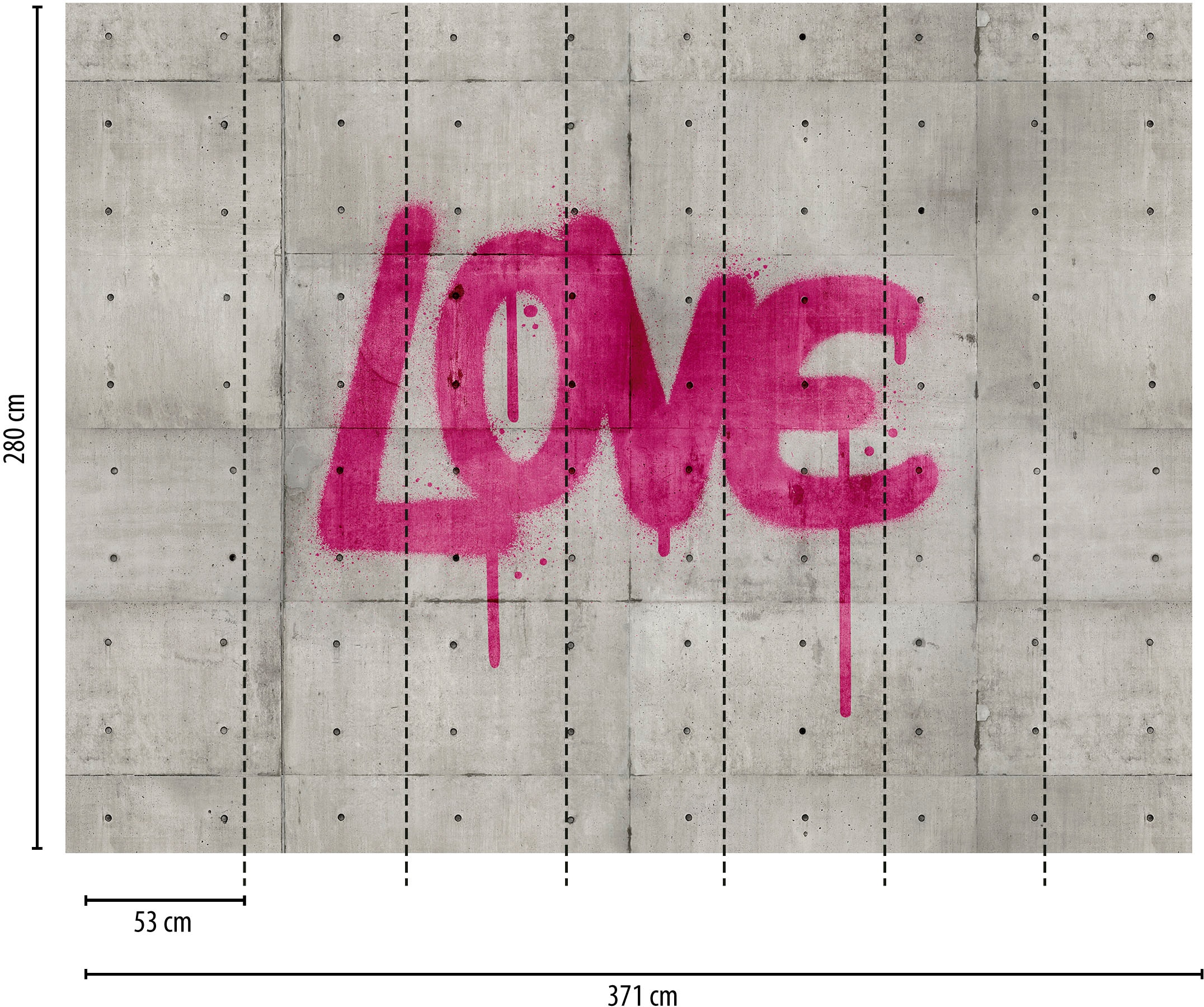 living walls Fototapete »The Wall«, Steinoptik-urban-mit Schrift, Fototapete Modern Tapete Betonoptik Pink Tapeten Wohnzimmer Flur Optik