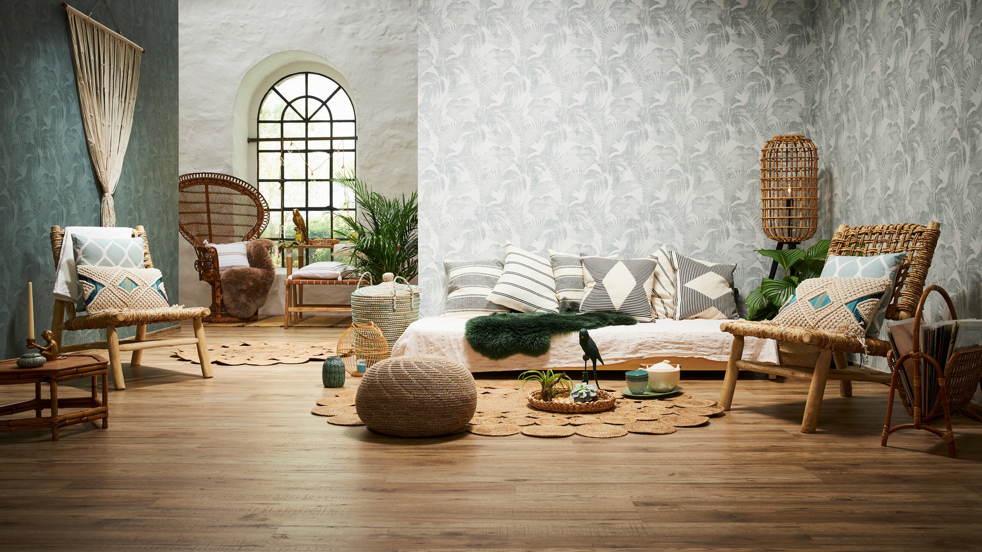 living walls Vliestapete »New Walls Cosy & Relax mit Palmenblättern«, floral-botanisch-Wald, Palmentapete Tapete Dschungel Tapeten Wohnzimmer Schlafzimmer Küche