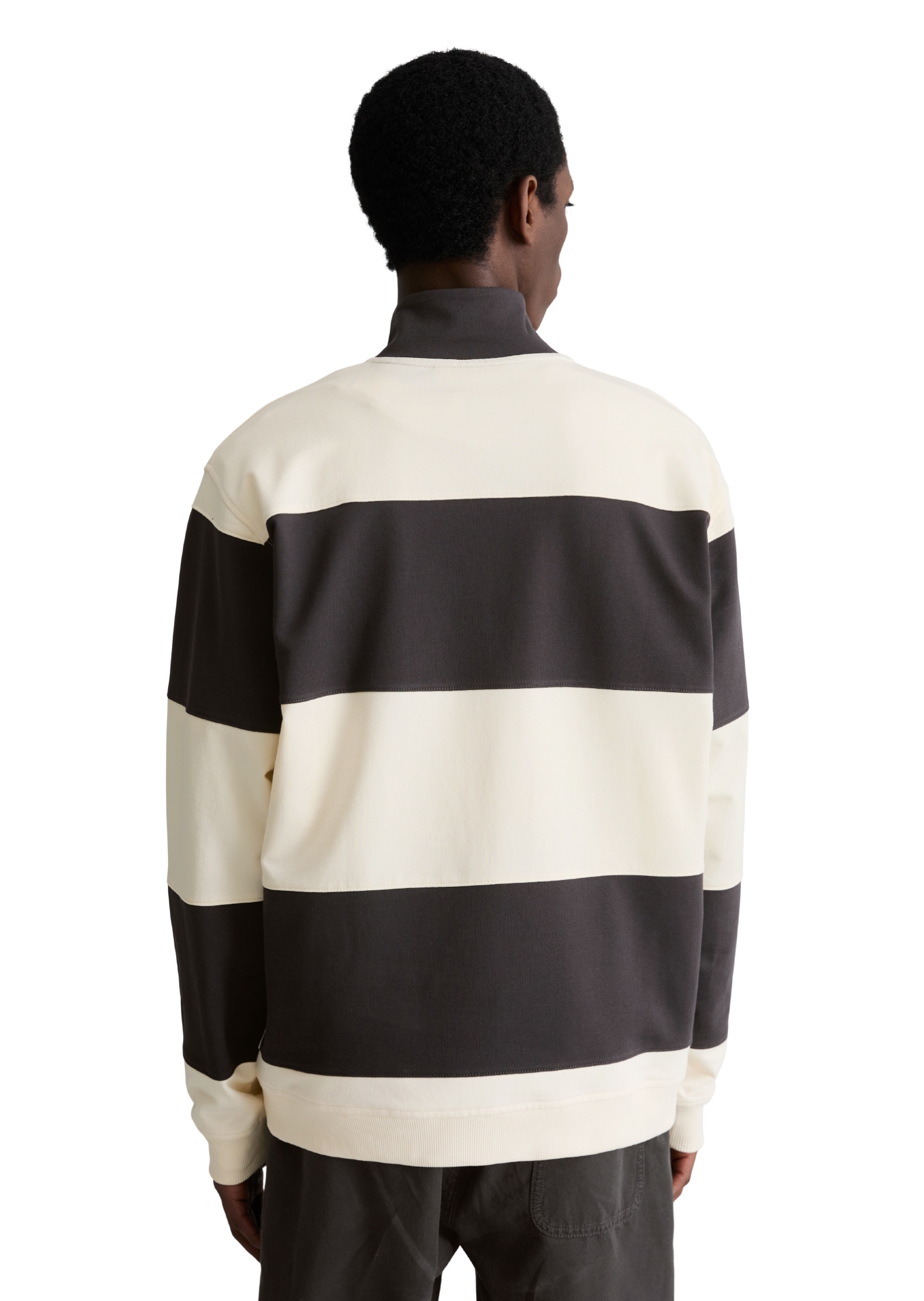 Marc O'Polo DENIM Sweatshirt , Troyer relaxed mit Cut-&-Sew-Blockstreifen
