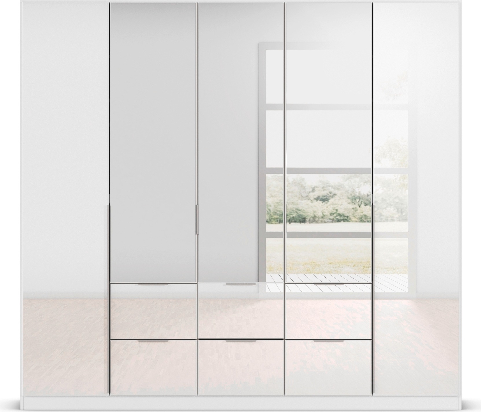 rauch Drehtürenschrank »Kleiderschrank Kleiderschränke Schrank Garderobe AGORDO mit Glasfront«, (in zwei Griff-Farben, Breiten 91-360 cm), mit Außenschubkästen, in 7 Breiten und 2 Höhen MADE IN GERMANY