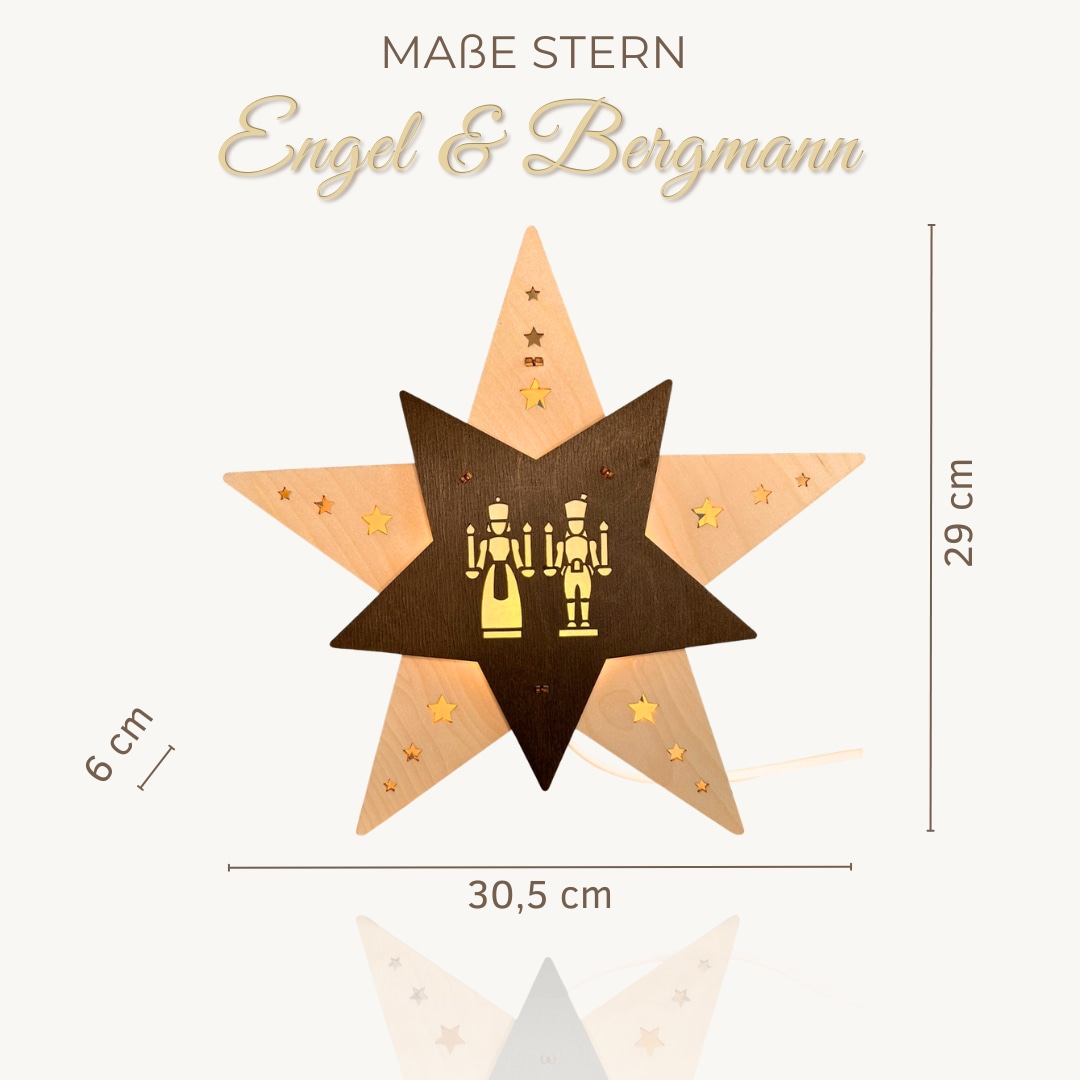 Weigla Dekostern »LED Engel & Bergmann, Dekoleuchte aus Holz, NATUR-BRAUN«