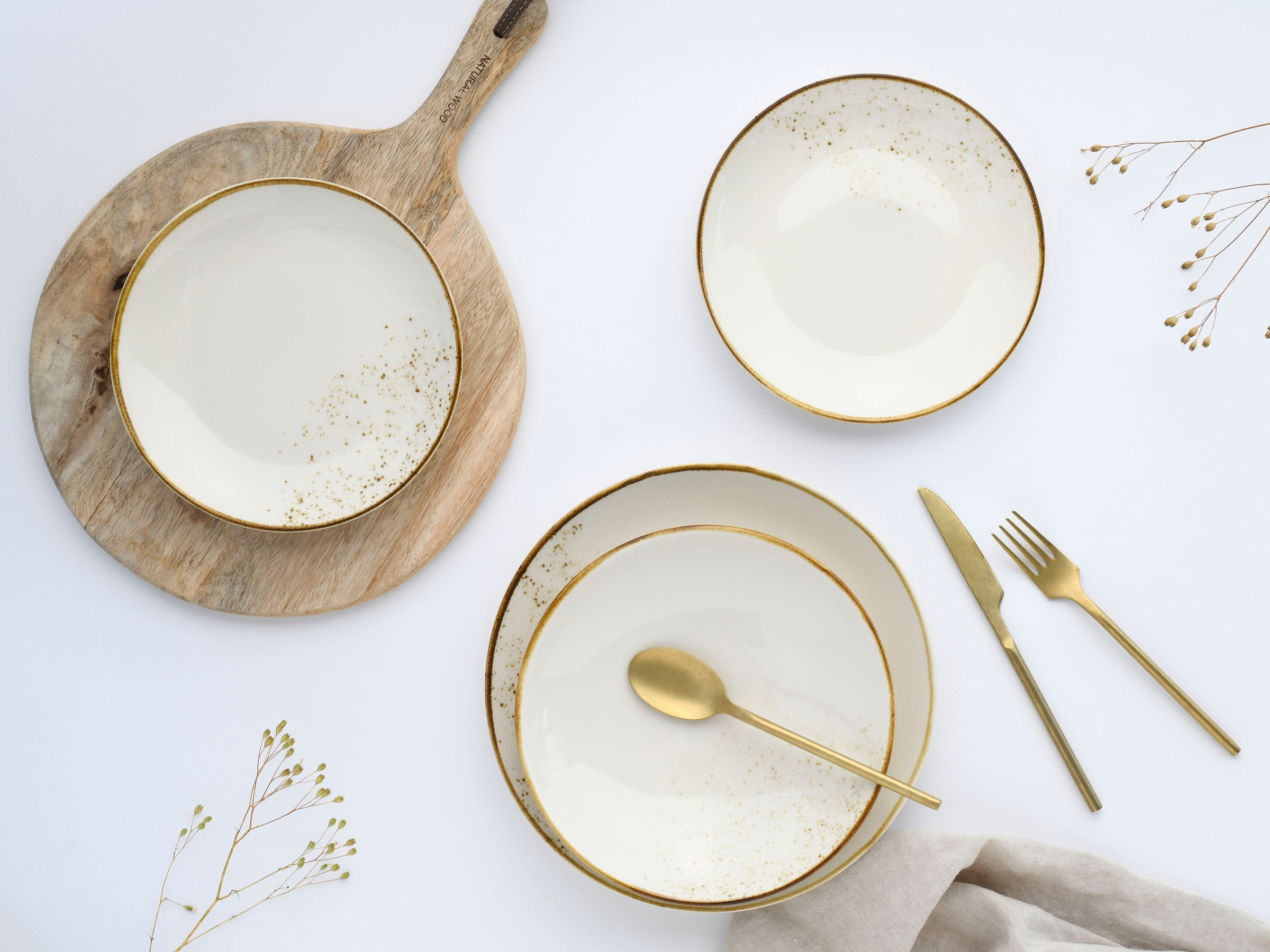 CreaTable Teller-Set »Nature Collection Natural Living«, (Set, 12 tlg.), Reaktivglasur mit Sprenkeln, jedes Stück ein Unikat