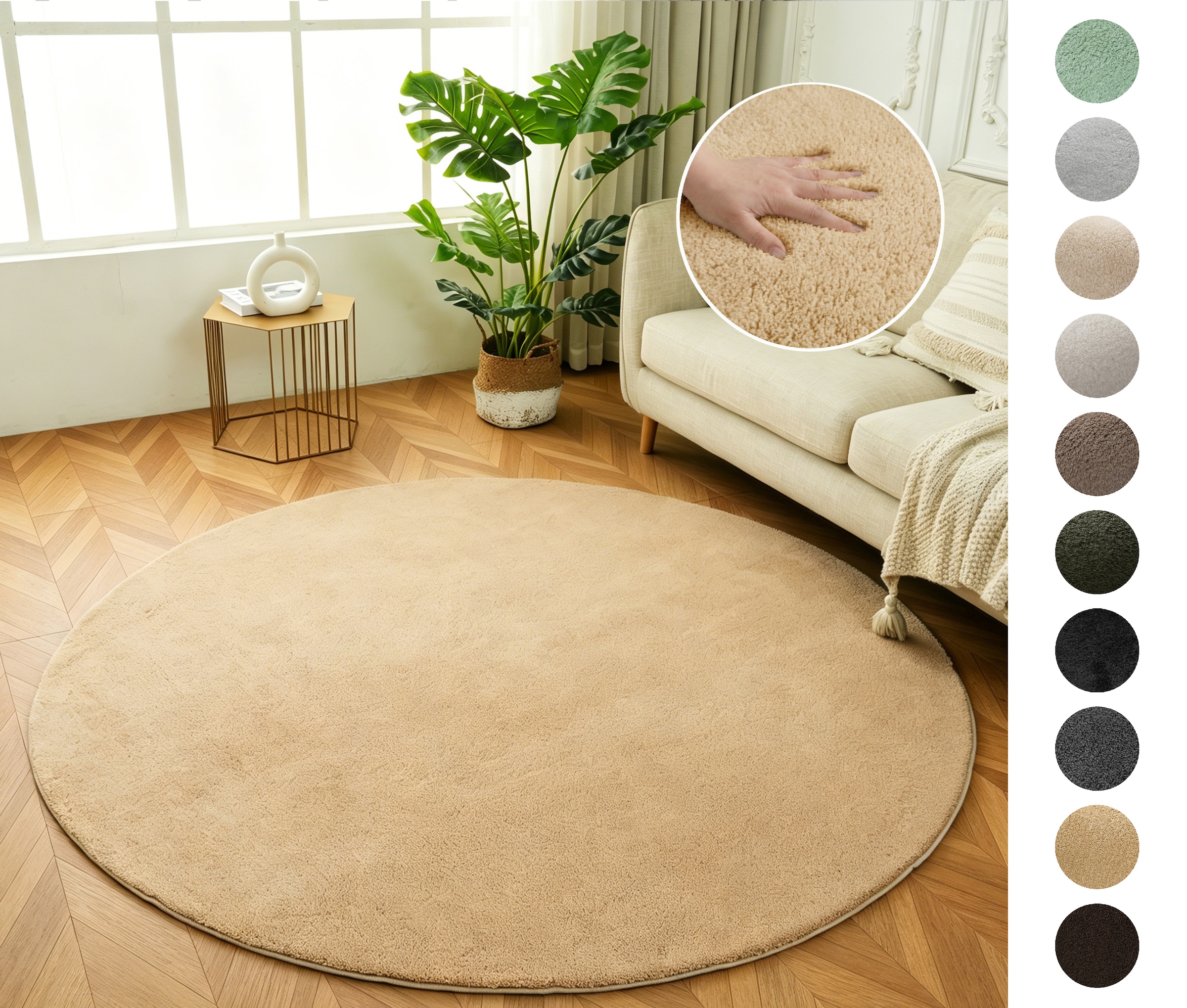 OTTO home Teppich »Cali« rund 16 mm Höhe Uni-Farben, kuschelig, & weich, waschbar, Wohnzimmer, Schlafzimmer