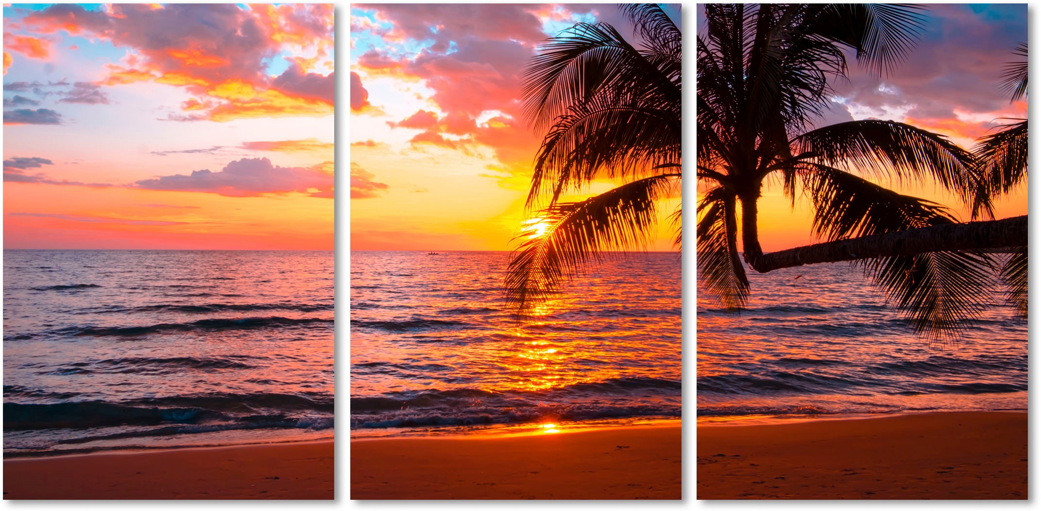 queence Acrylglasbild »Paradise Beach 3-teilig«, Strand-Kunst-Palmen-Sonnen günstig online kaufen