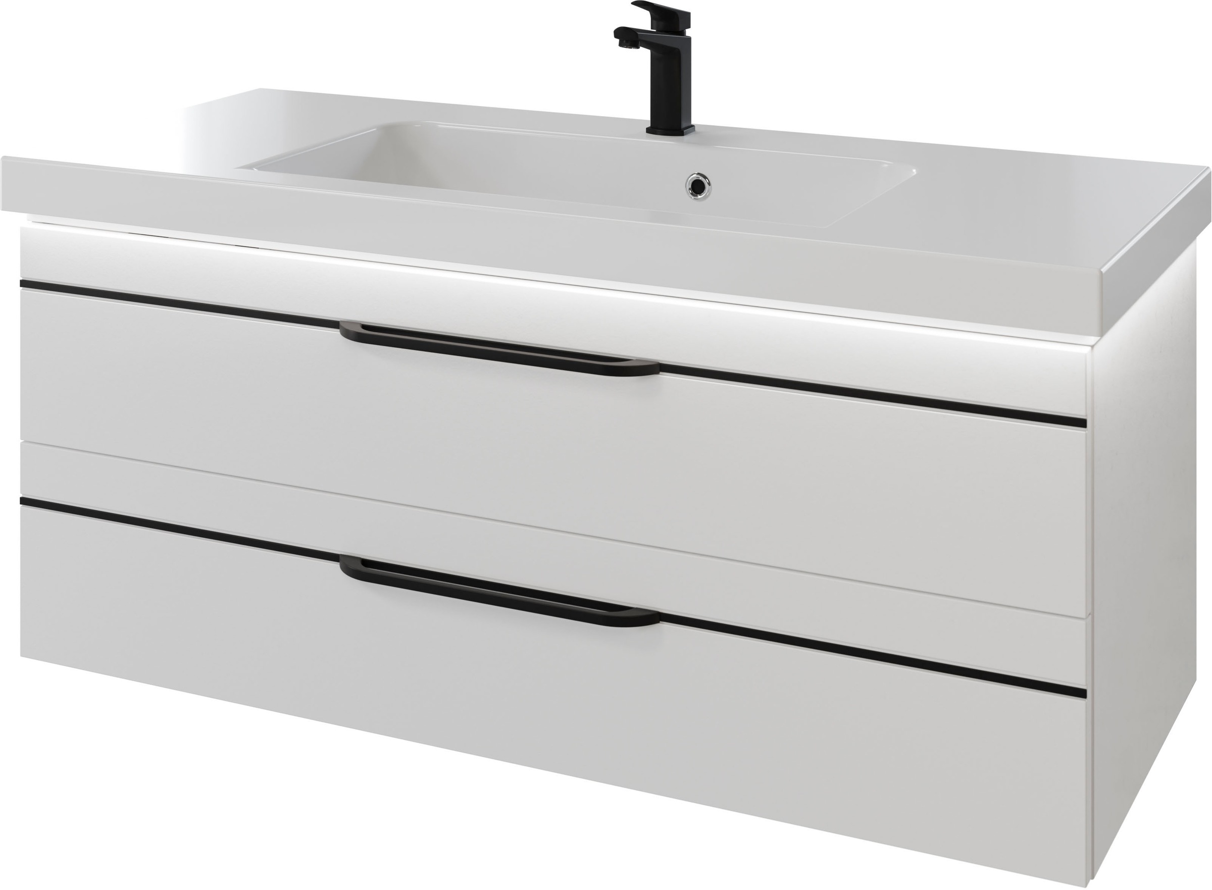 Saphir Badmöbel-Set »Balto 2-teilig Mineralmarmor-Waschtisch mit LED-Spiegel, 123 cm breit«, (2 St.), Waschplatz mit 2 Schubladen, Badschrank inkl. Schubladendämpfer