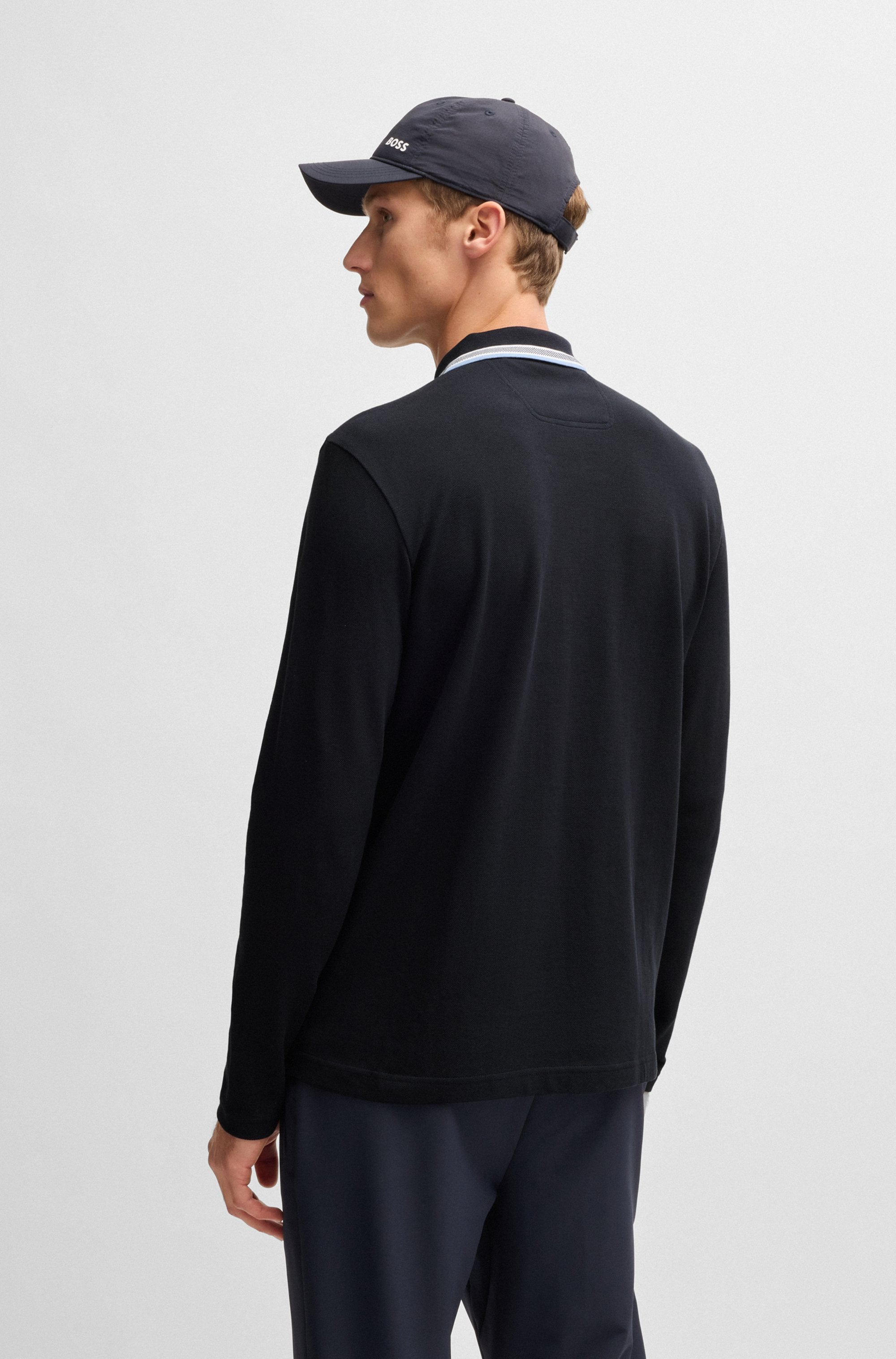 BOSS GREEN Langarm-Poloshirt »Plisy«, mit Streifen am Kragen