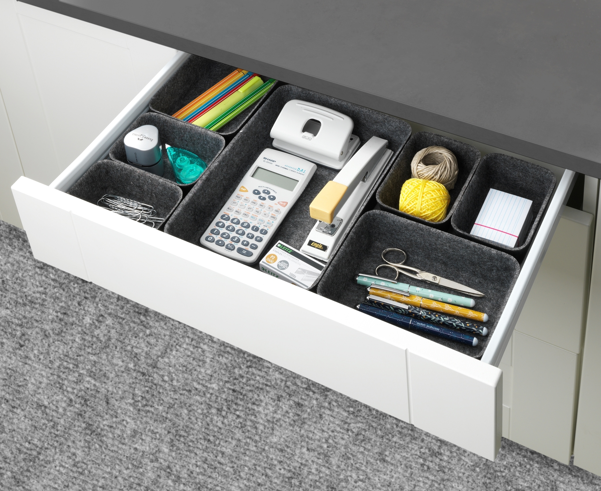 WENKO Organizer, (Set, 7 St.), Aufbewahrungsboxen für Schubladen, 3 Größen, recycelter Polyesterfilz