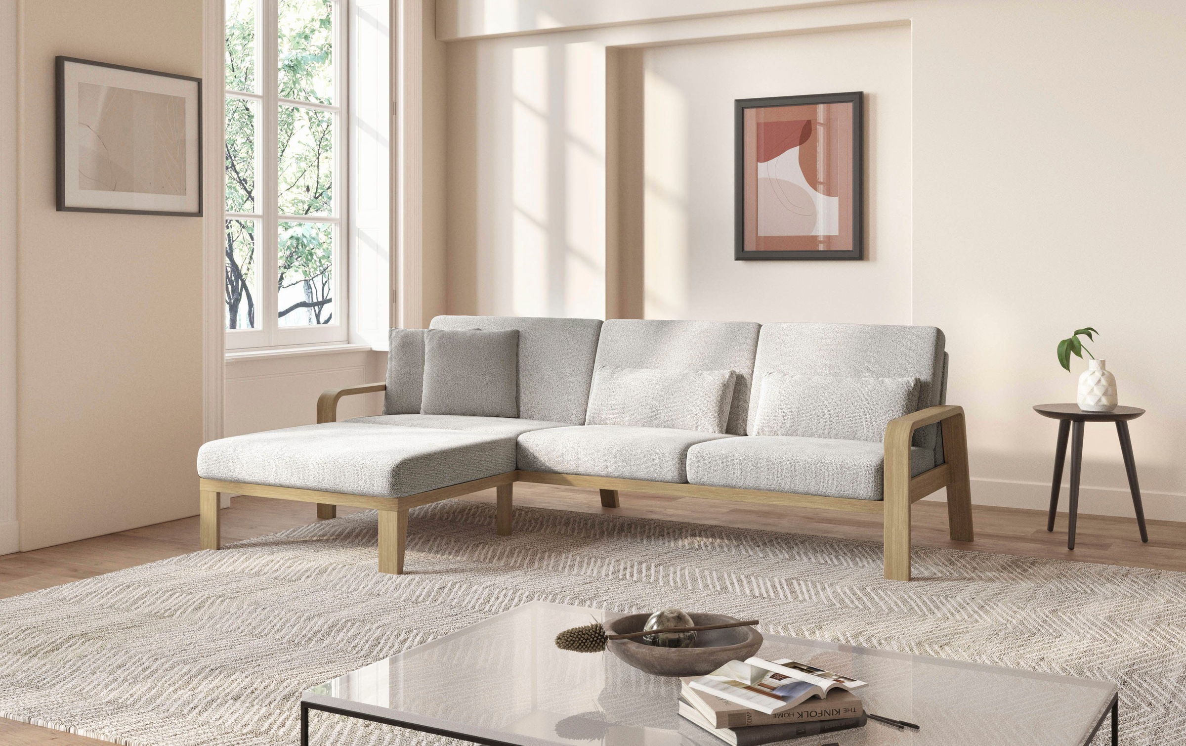 sit&more Ecksofa »Kolding L-Form«, Armlehnen aus Buchenholz in natur, versc günstig online kaufen