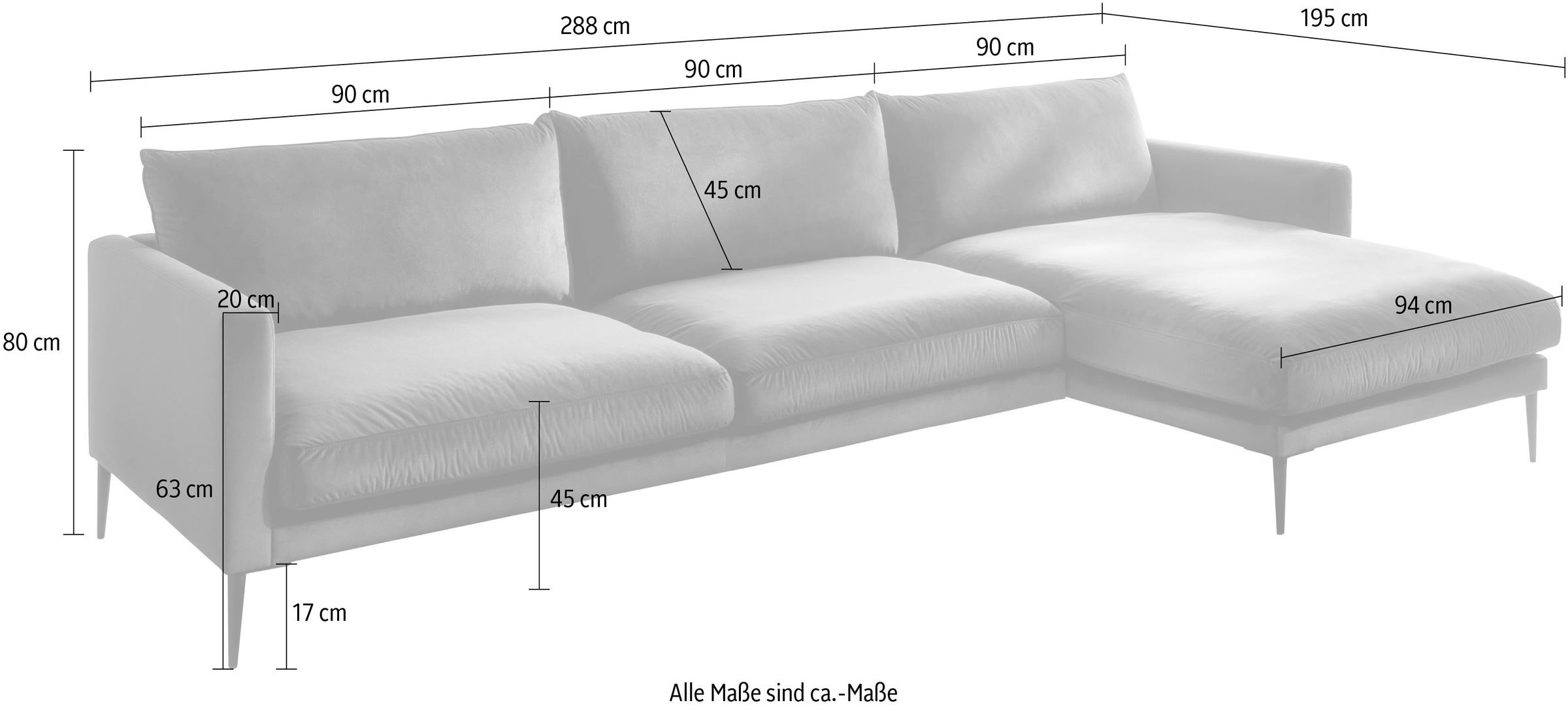 Trends by HG Polsterecke »Svea L-Form« Recamiere rechts oder links, mit Metallfuß, frei im Raum stellbar