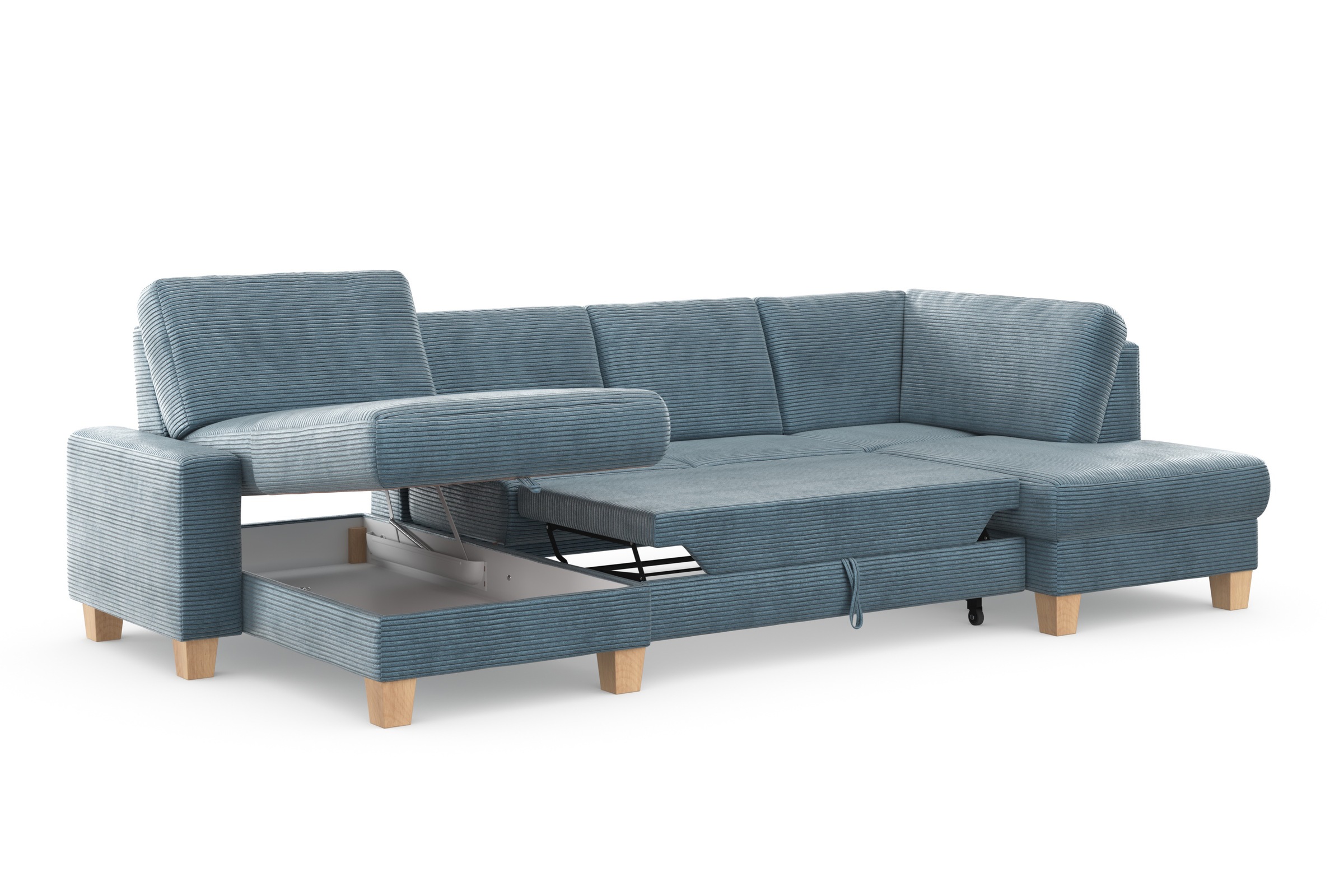Home affaire Wohnlandschaft »Summer U-Form«, mit oder ohne Bettfunktion und Bettkasten, Cord-Bezug