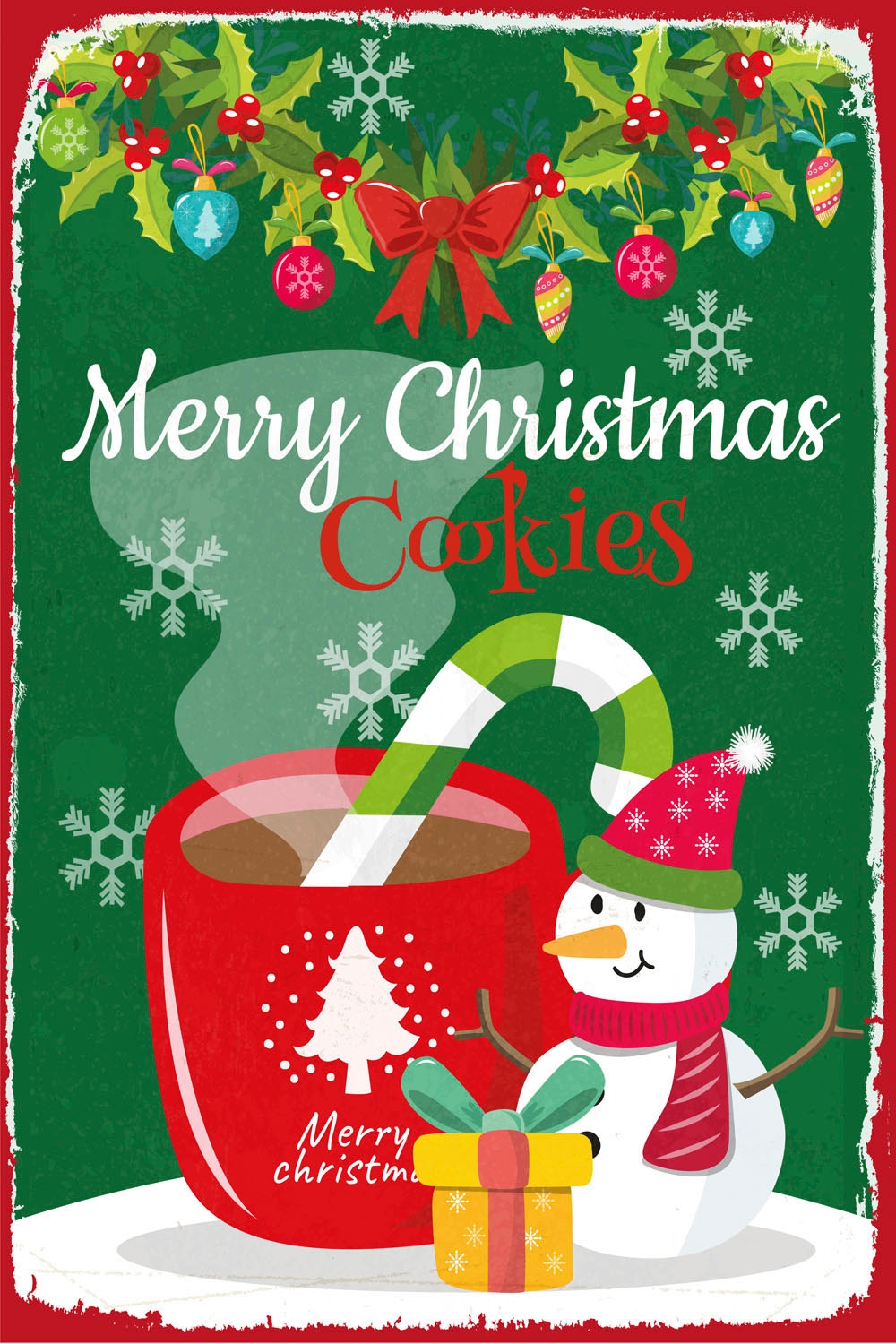 queence Metallbild »Merry Christmas Cookies«, Schriftzüge-Schriftzug-Weihnachten-Schneeflocken, (1 St.), Stahlschild, Blechschild, Sprüche, Texte, Weihnachten