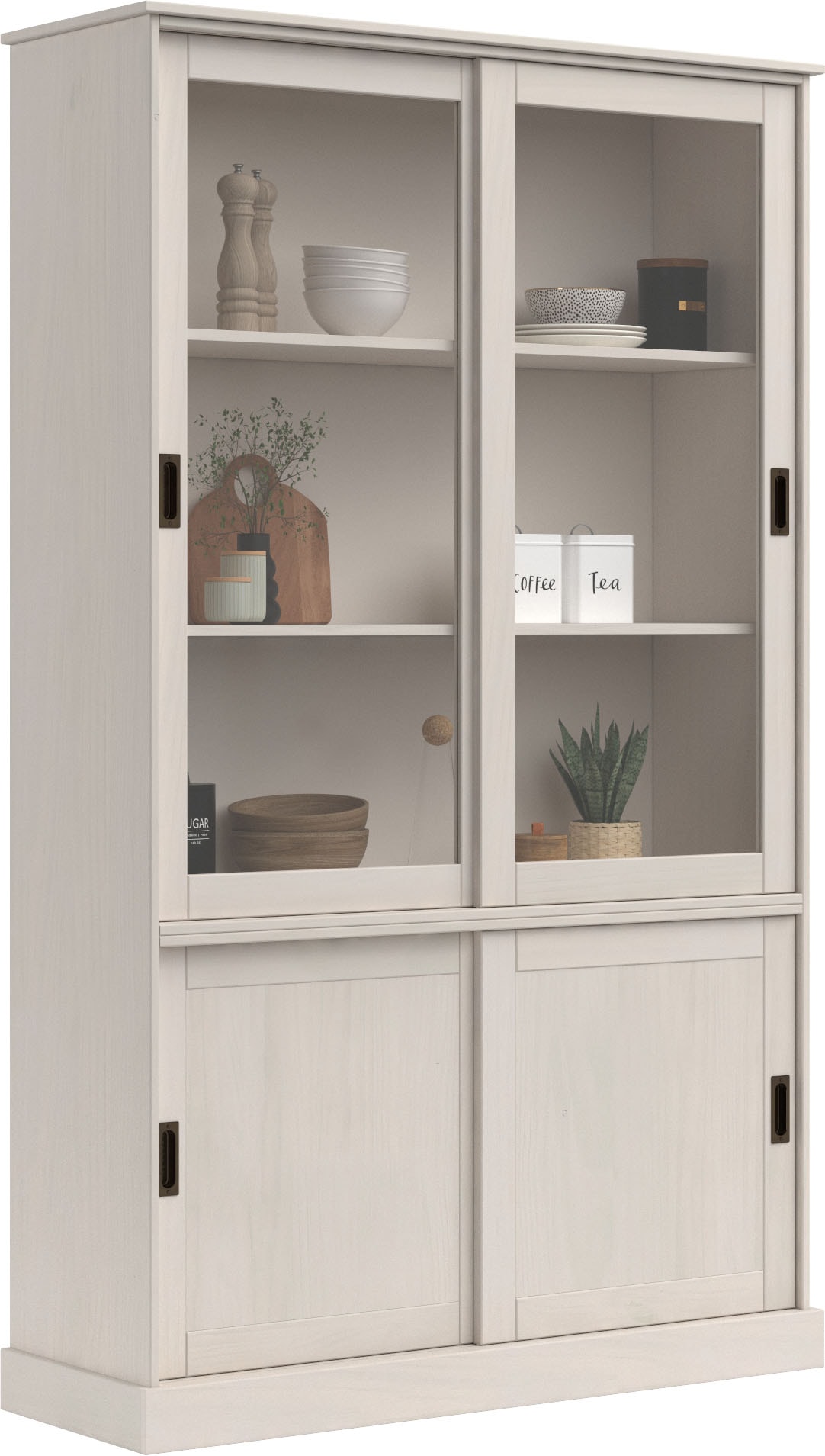 Home affaire Vitrine »Schröder«, mit 2+2 Schiebetüren, aus massivem Kiefernholz, Breite 114 cm
