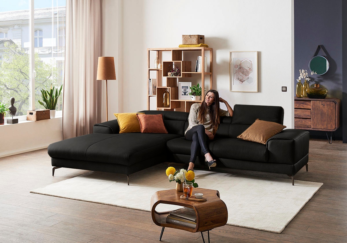 W.SCHILLIG Ecksofa »piedroo, Designsofa mit tollem Sitzkomfort, elegant und bequem, L-Form«, Kopfteilverstellung, wahlweise mit Sitztiefenverstellung, Breite 303cm