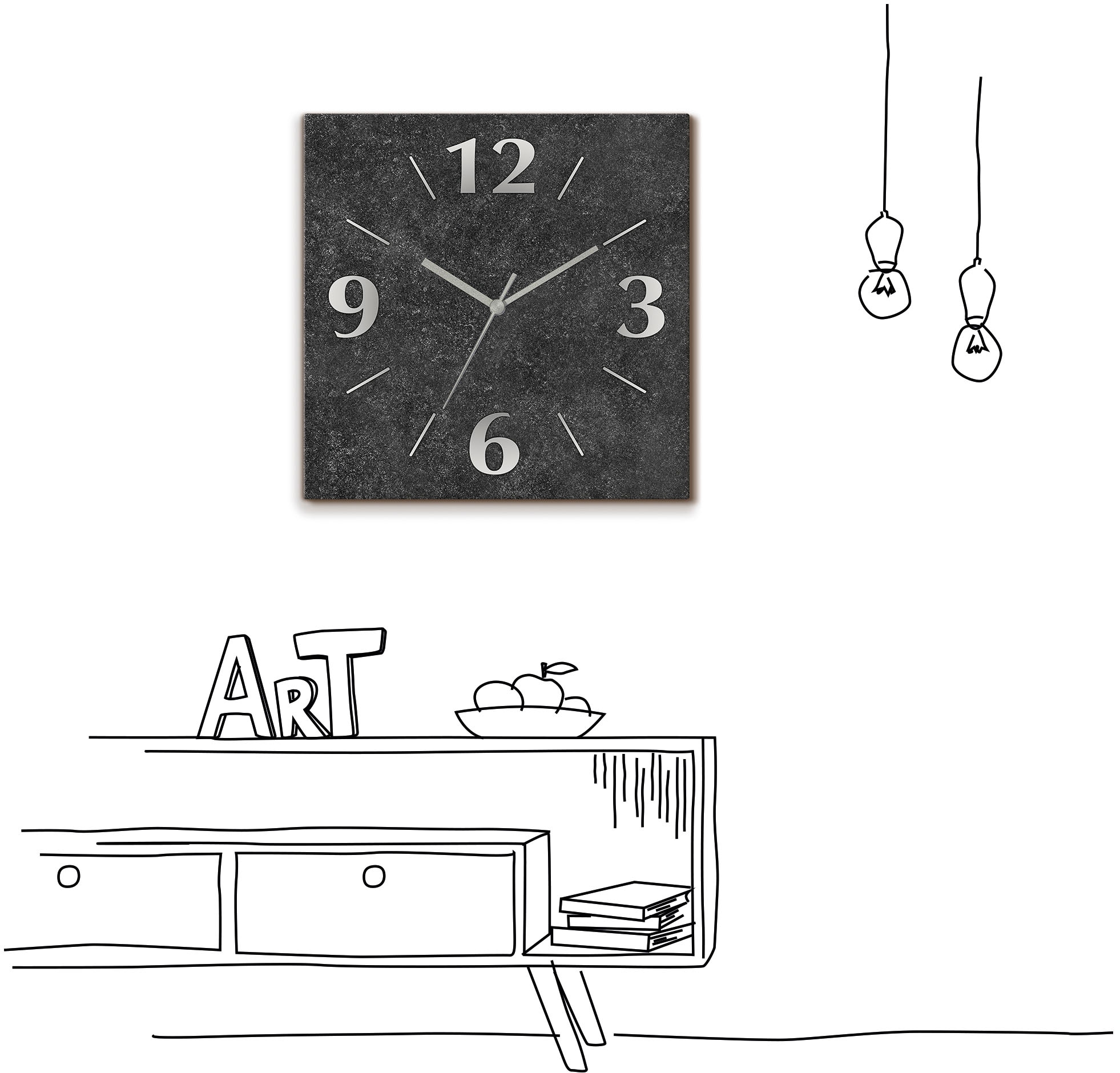 Artland Wanduhr »Granit-Gestein-Anthrazit« wahlweise mit  Quarz- oder Funkuhrwerk, lautlos ohne Tickgeräusche