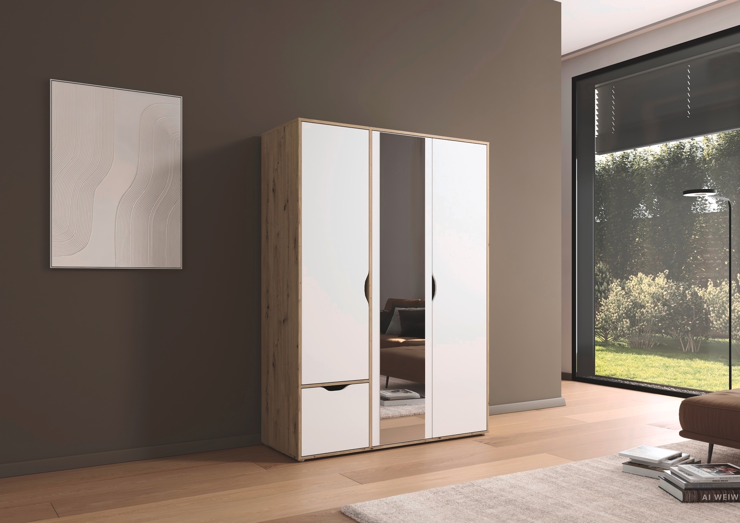 rauch Drehtürenschrank »Kleiderschrank Schrank Garderobe Wäscheschrank NARAI mit Schubladen«, (in 3 verschiedenen Ausstattungen BASIC/CLASSIC/PREMIUM), Griffausfräsungen für eine grifflose Optik TOPSELLER MADE IN GERMANY