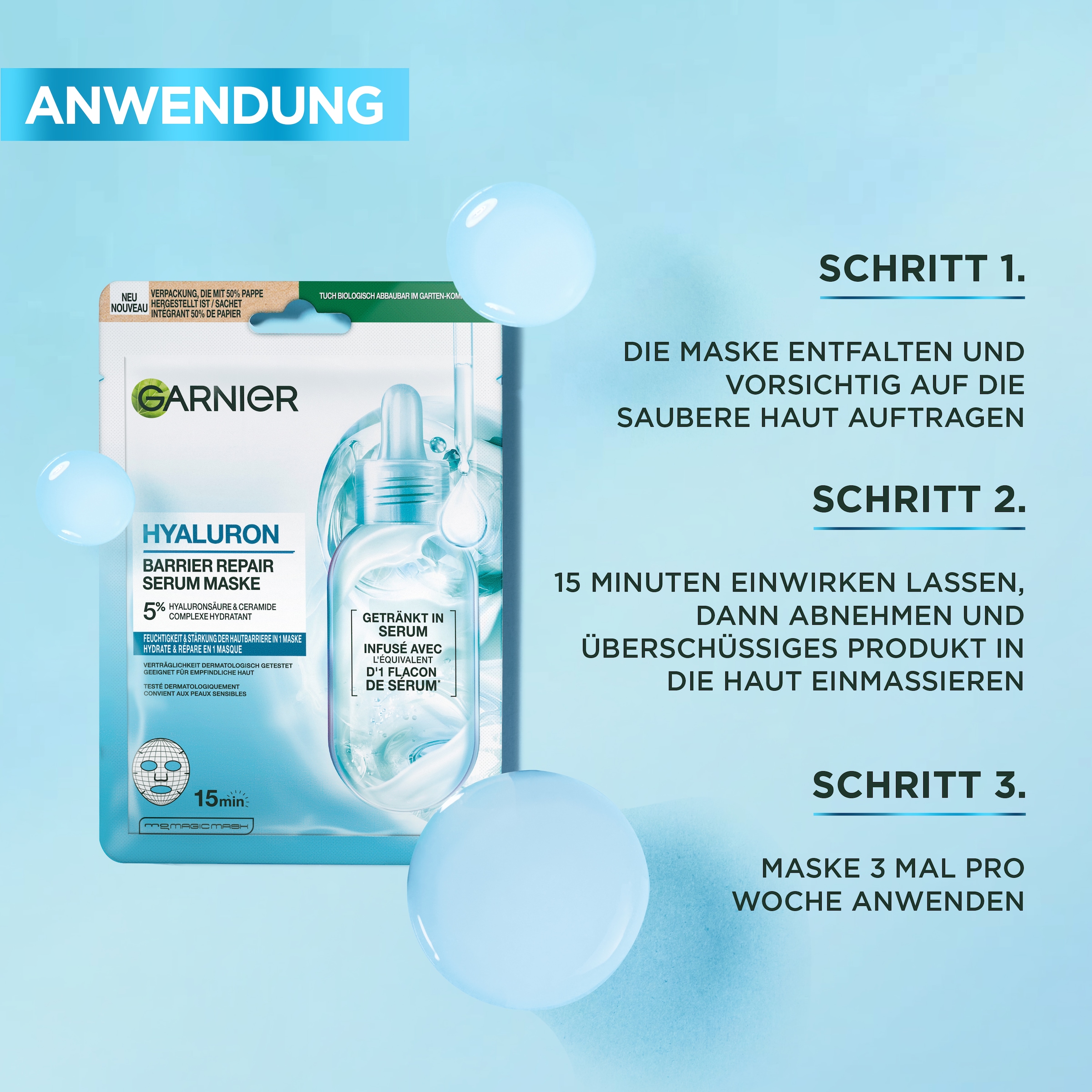 GARNIER Tuchmaske »HYALURON BARRIER REPAIR SERUM MASKE«