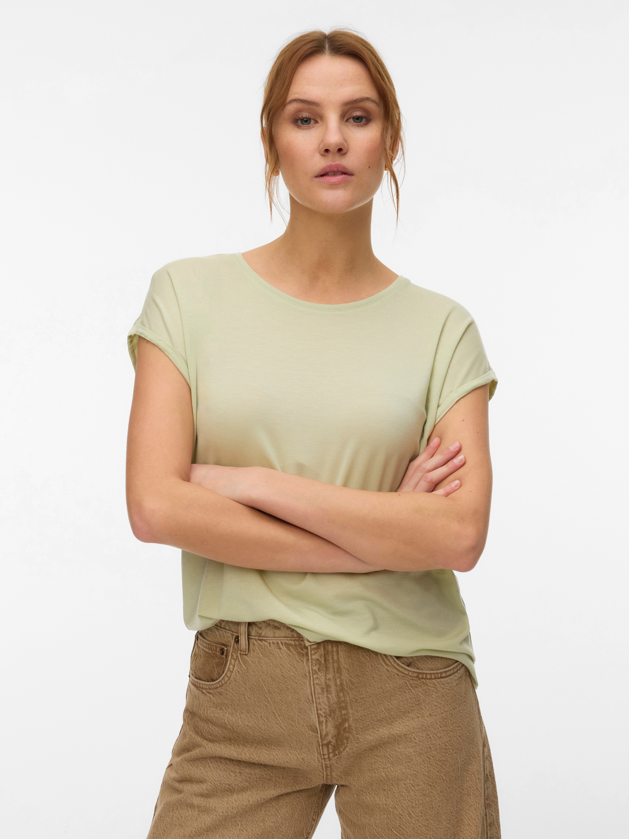 Vero Moda T-Shirt »VMAVA PLAIN SS TOP JRS NOOS« Materialmix, regular fit