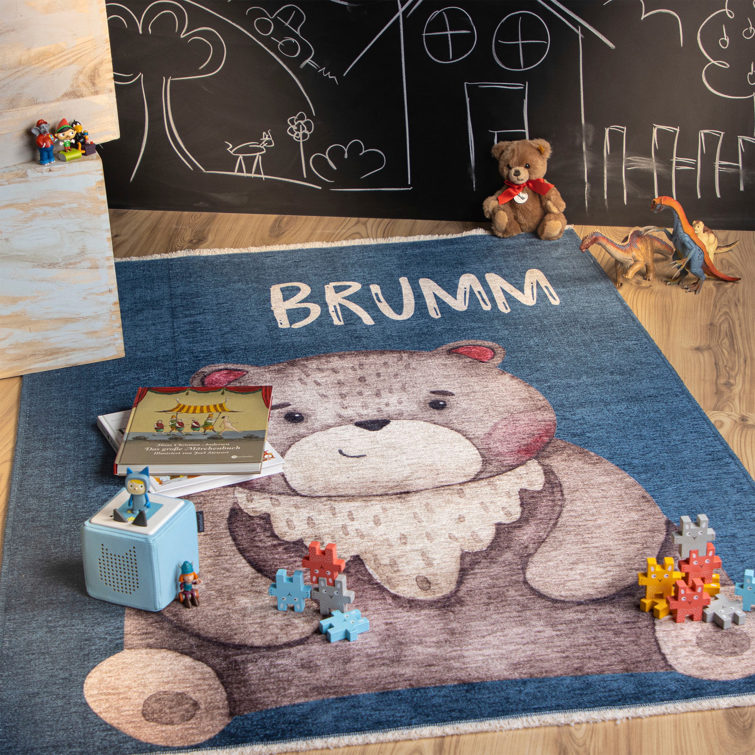 Obsession Kinderteppich »My Greta 613«, rechteckig, 6 mm Höhe, Kurzflor, Motiv Bär, mit Fransen, Kinderzimmer