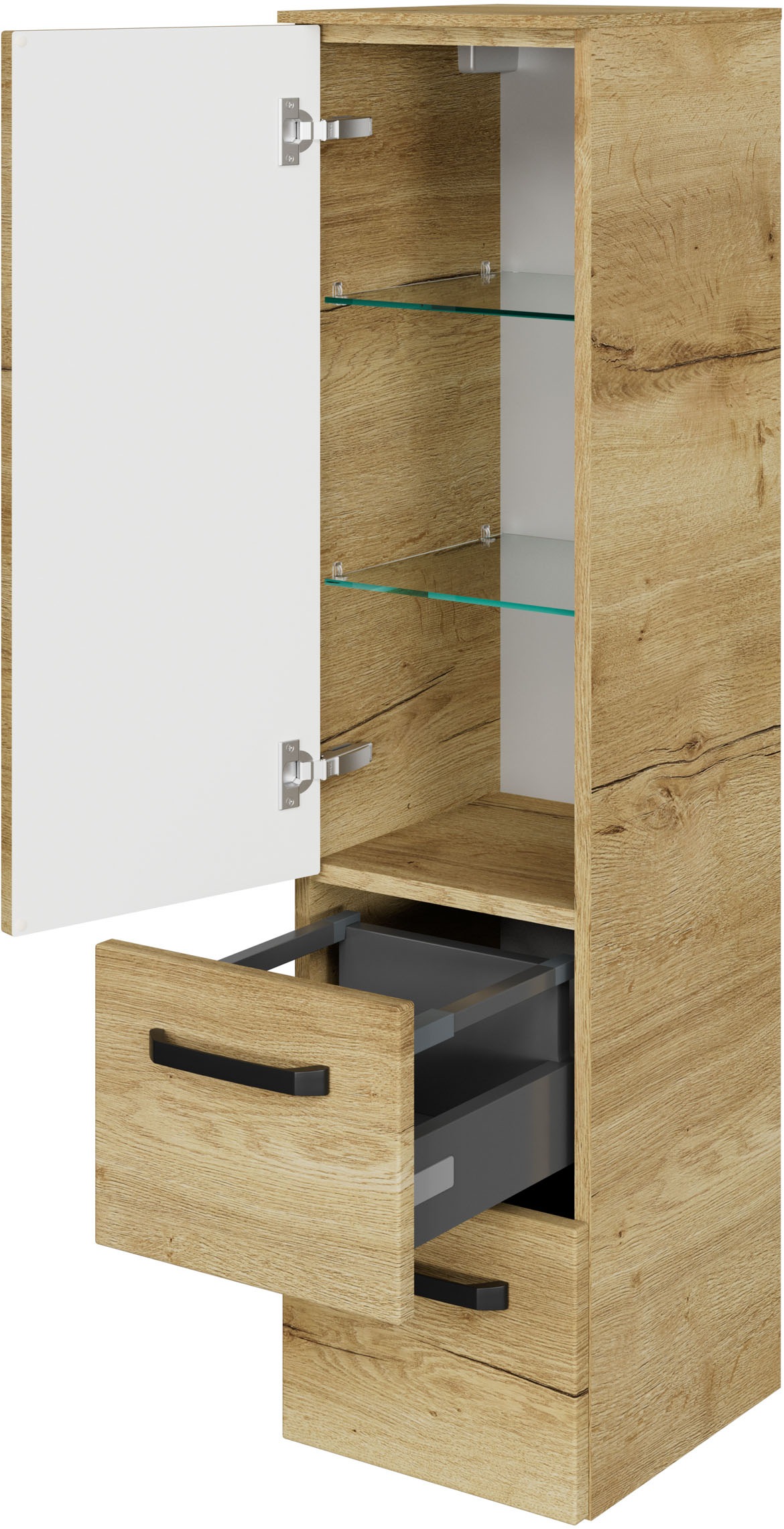 Saphir Badmöbel-Set »Serie 4010 5-teilig Keramik-Waschtisch mit LED-Spiegelschrank«, (Set), Bad Set mit Unterschrank, Hängeschrank, Midischrank, inkl. Türdämpfer