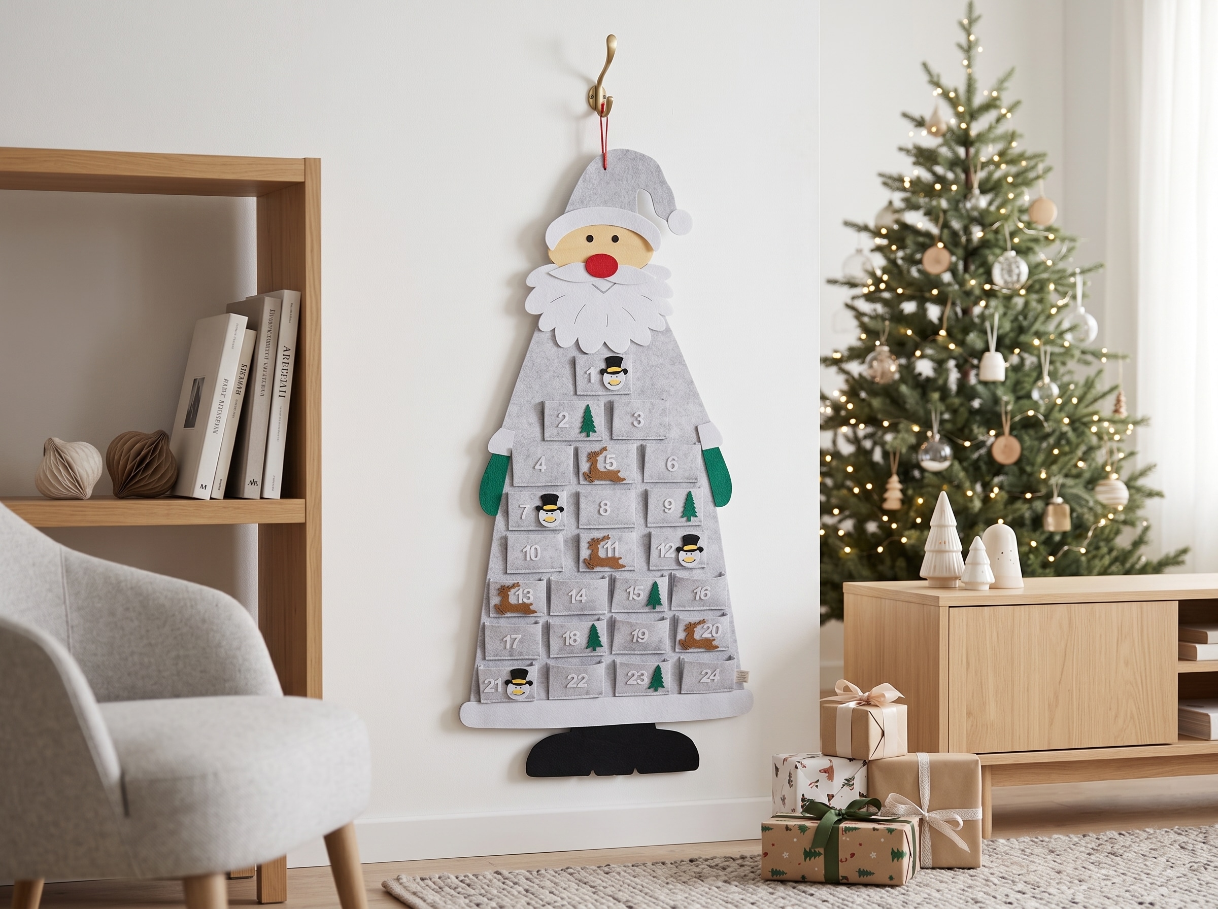 OTTO home Adventskalender »Weihnachtsmann aus Filz mit 24 unbefüllten Taschen« Es liegt keine Altersempfehlung vor ca. 100x55cm, zum Hängen an Tür oder Wand, wiederverwendbar