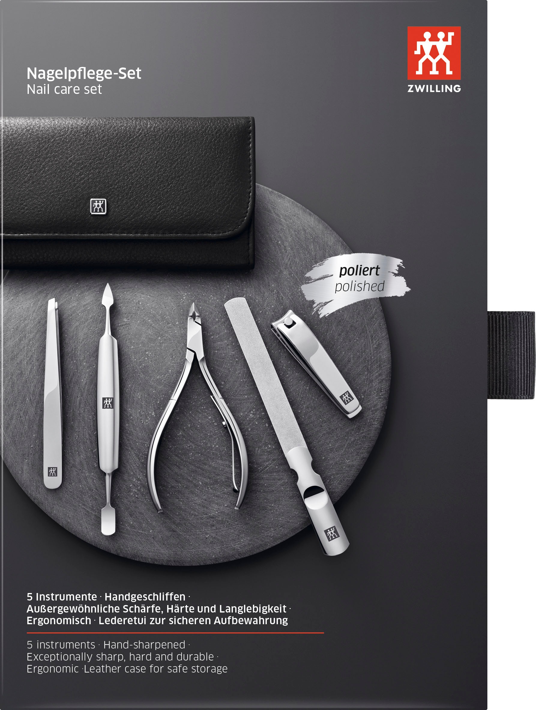 Zwilling Maniküre-Etui »CLASSIC INOX DRUCKKNOPF-ETUI SCHWARZ«, (5 tlg.)