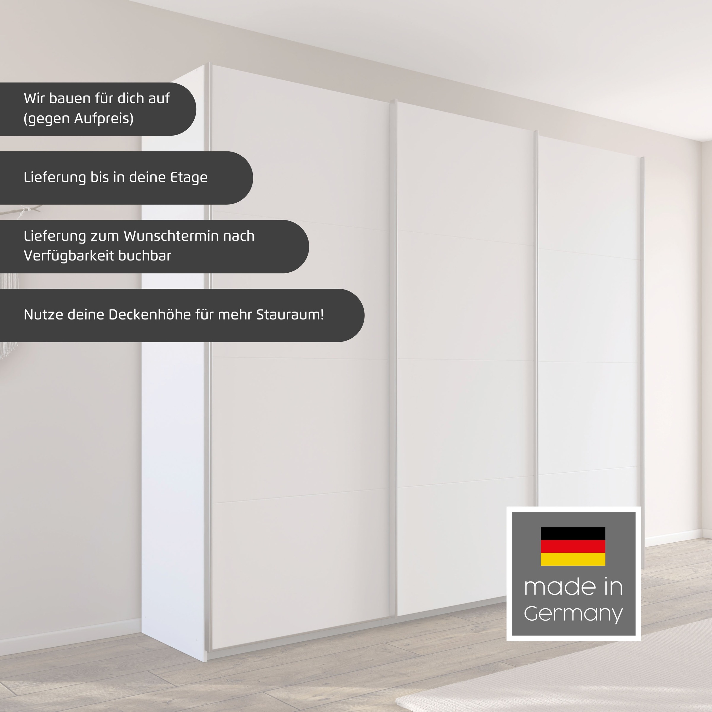 rauch Schwebetürenschrank »Kleiderschrank Schrank Garderobe AGORDO mit Dekor- oder Hochglanzfront«, (in zwei Griff-Farben), durchdachte Innenausstattung, in 4 Breiten und 2 Höhen MADE IN GERMANY