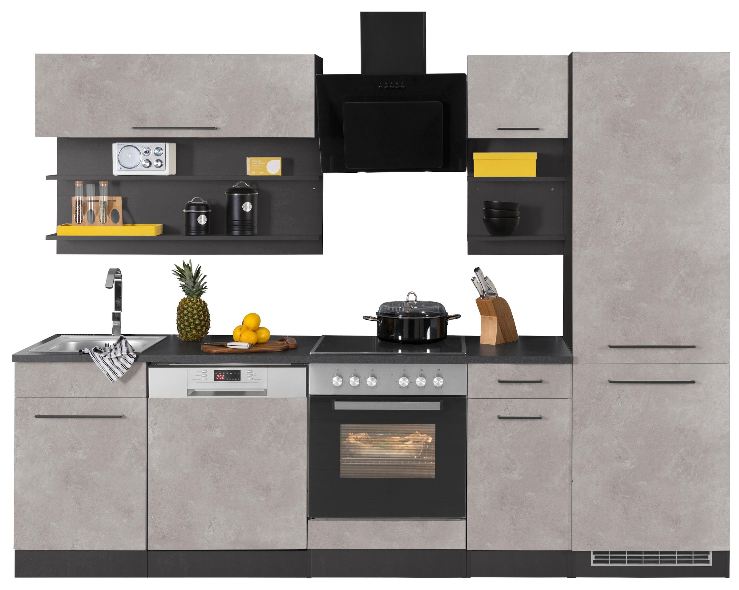 KOCHSTATION Küchenzeile »KS-Tulsa«, ohne E-Geräte, Breite 270 cm, schwarze Metallgriffe, MDF Fronten