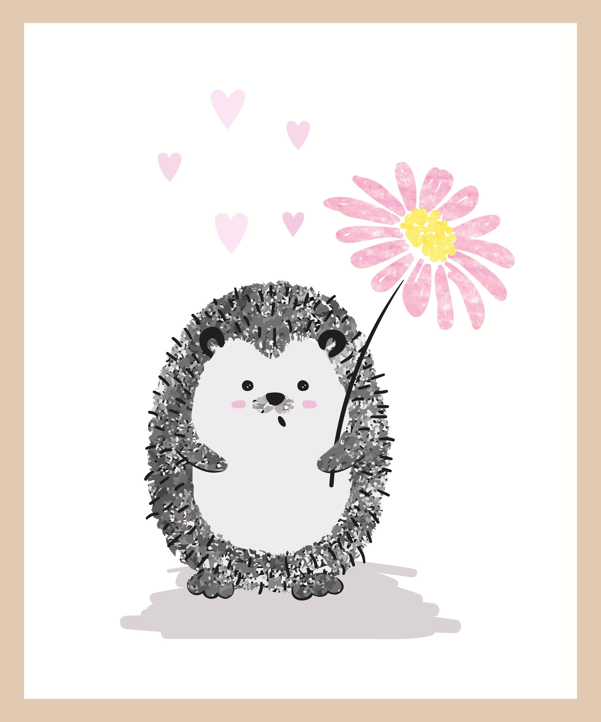 Lüttenhütt Bild mit Rahmen »Igel mit Herzen und Blume«, Fantasy-Herz-Herzen-Tiere, (1 St.), Premium Rahmenbild, Motive in wunderschönen Pastelltönen