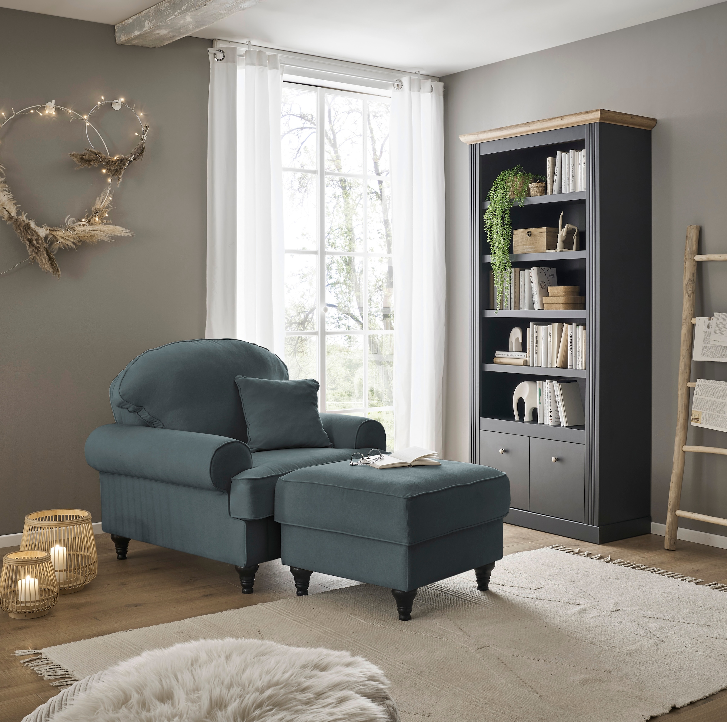 Home affaire Sessel »WESTMINSTER«, (Set, 2 St., 1Sessel, 1 Hocker), mit Federkern-Polsterung