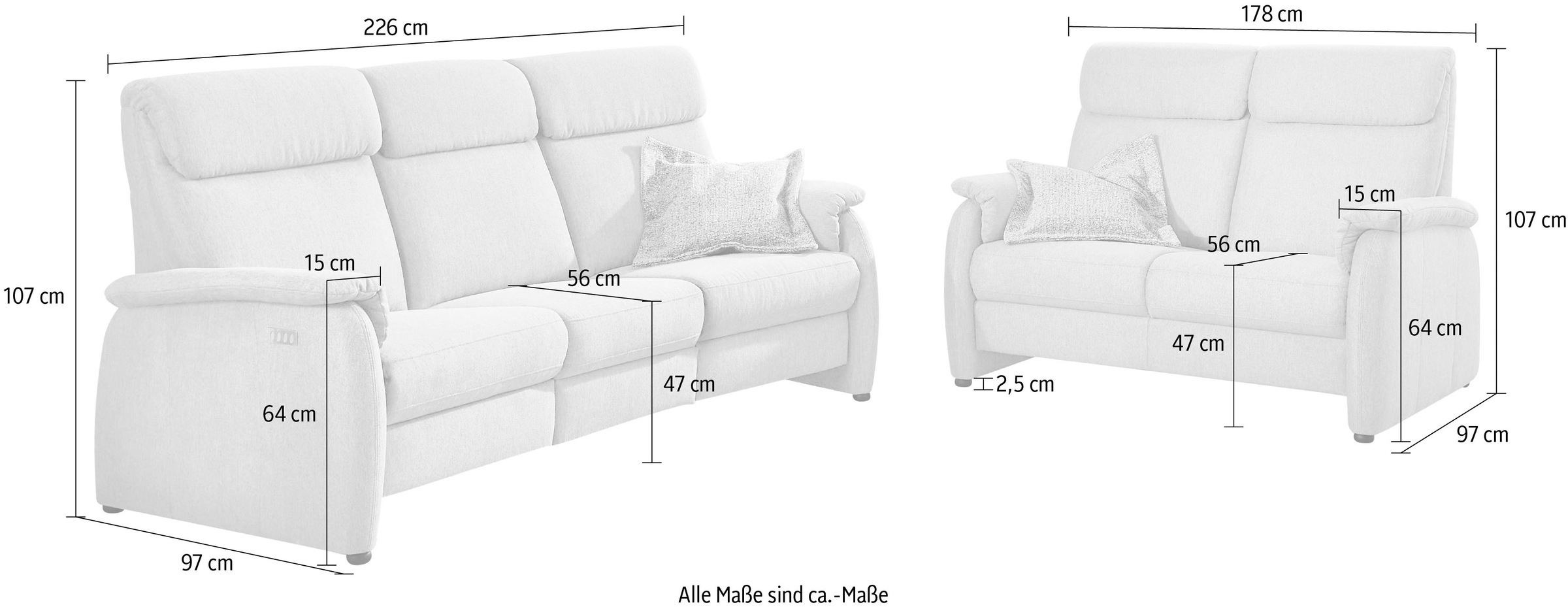 Home affaire Polstergarnitur »Turin, 2,5- & 3-Sitzer mit elektrischer Relaxfunktion« Set, 3-Sitzer mit Tischelement inkl. USB-Ladestation & Steckdose, 4 tlg. tlg. inkl. Tisch, USB & Steckdose, Federkern & pflegeleichtem Bezug