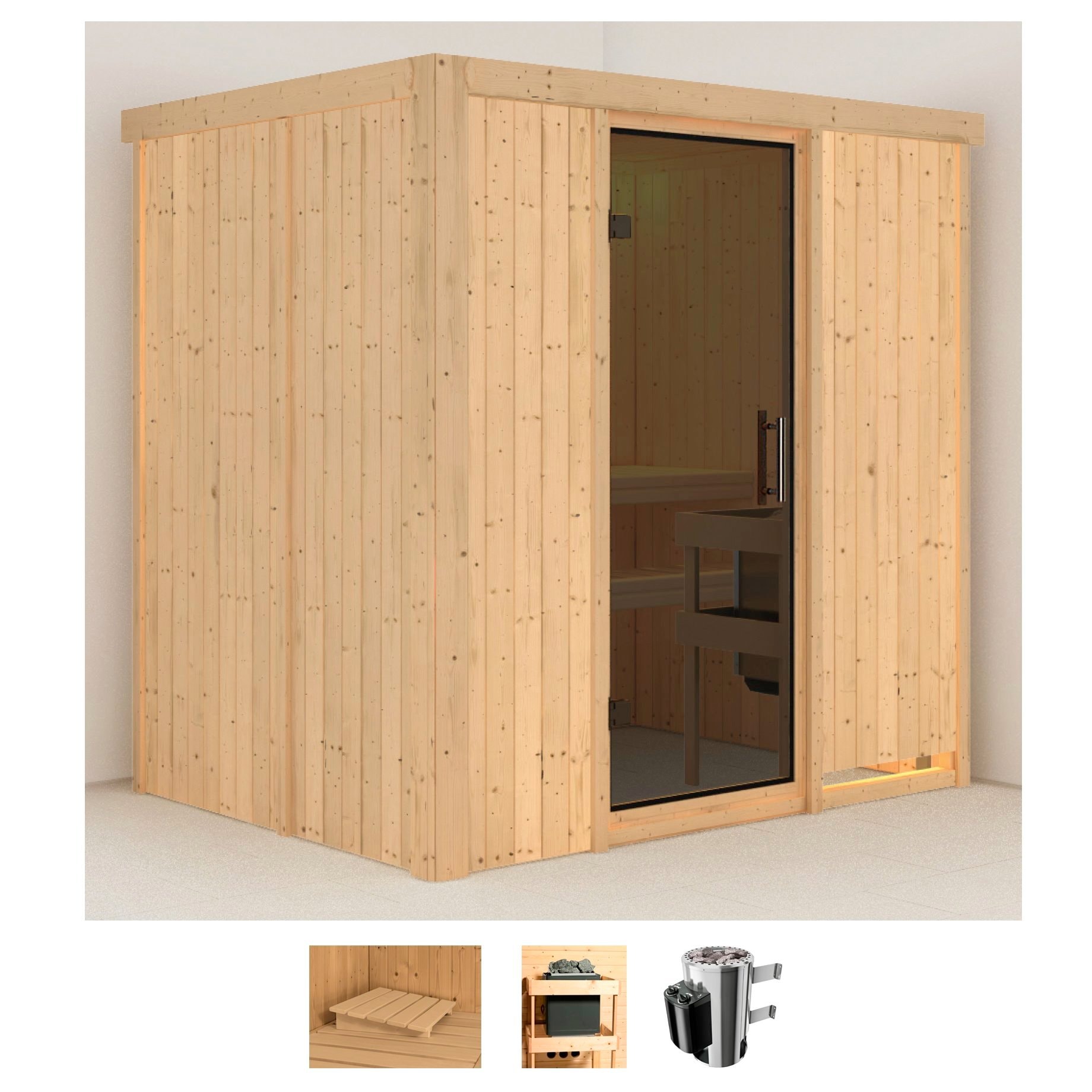 Karibu Sauna »Finja« Set, 3,6-kW-Plug & Play Ofen mit integrierter Steuerun günstig online kaufen