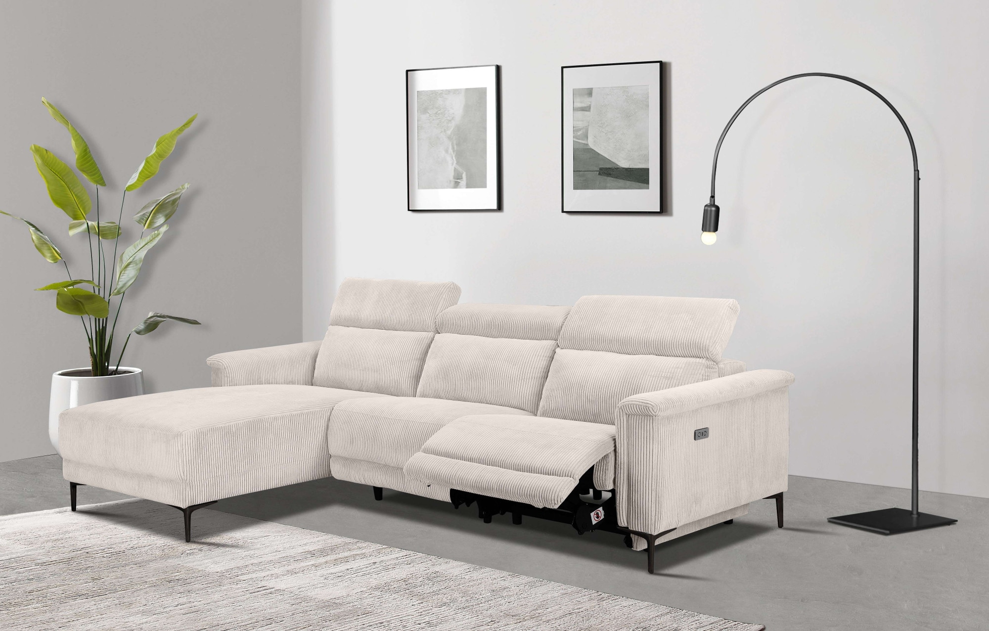 Home affaire Ecksofa »Lund in Cord, L-Form, 261 cm, manuelle und elektr. Re günstig online kaufen