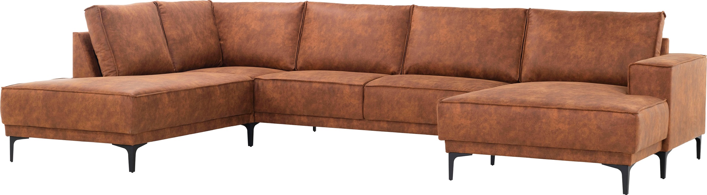 Places of Style Wohnlandschaft »XXL Sofa Oland, Struktur, Flachgewebe, Luxus-Microfaser, Boucle«, U-Form, 345 cm, Wellenunterfederung, Skandi-Design, Metallfüße
