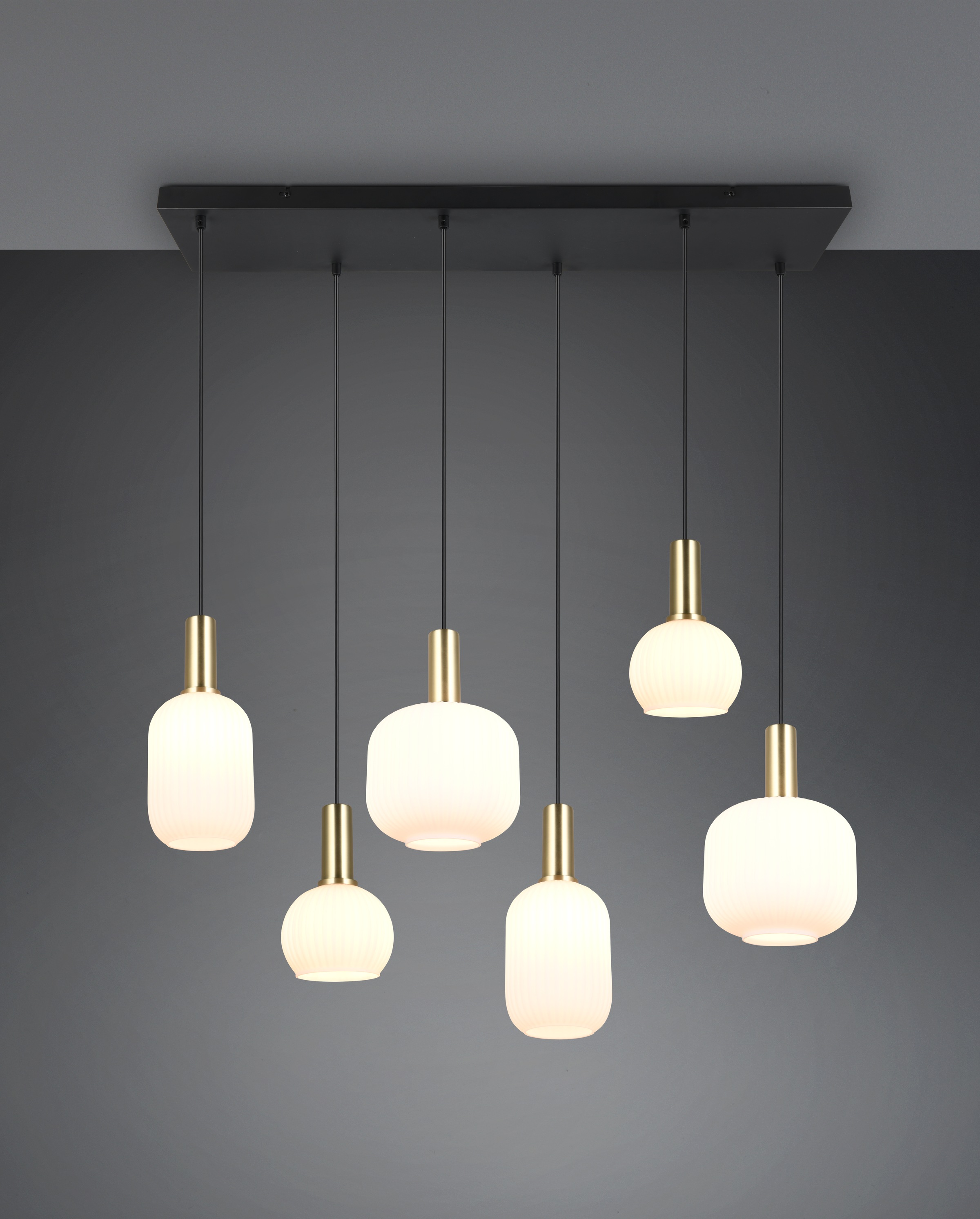 TRIO Leuchten Pendelleuchte »DIVA, E27 Hängelampe 6-flammig mit Glasschirm, exkl 6xE27 max 10W«, 6 flammig, Leuchtmittel E27 | Leuchtmittel wechselbar, höhenverstellbar bis max 150cm Hängeleuchte 92x 35 cm Wohnzimmer Küche